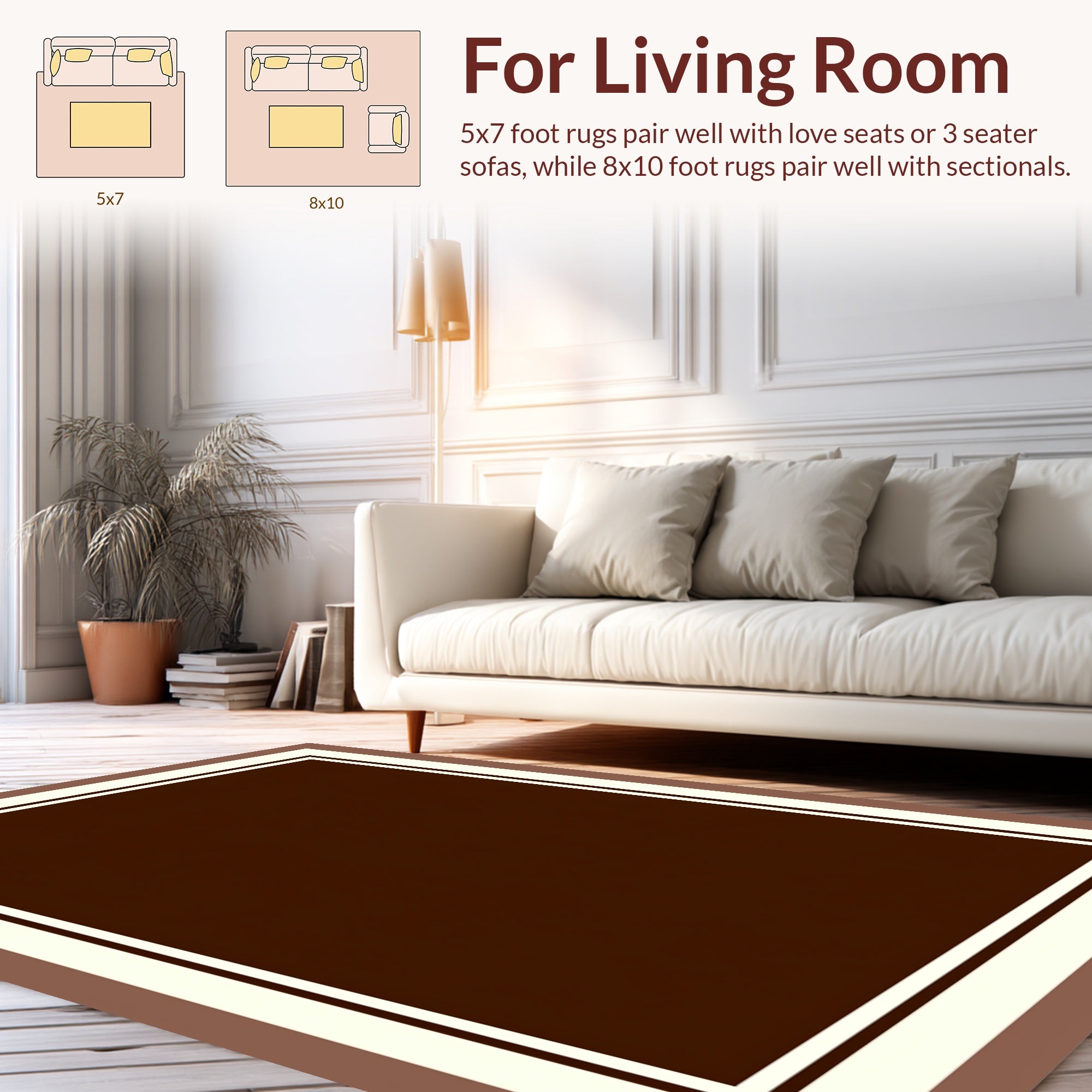 Simple Bold Bordered Dark Brown Rug