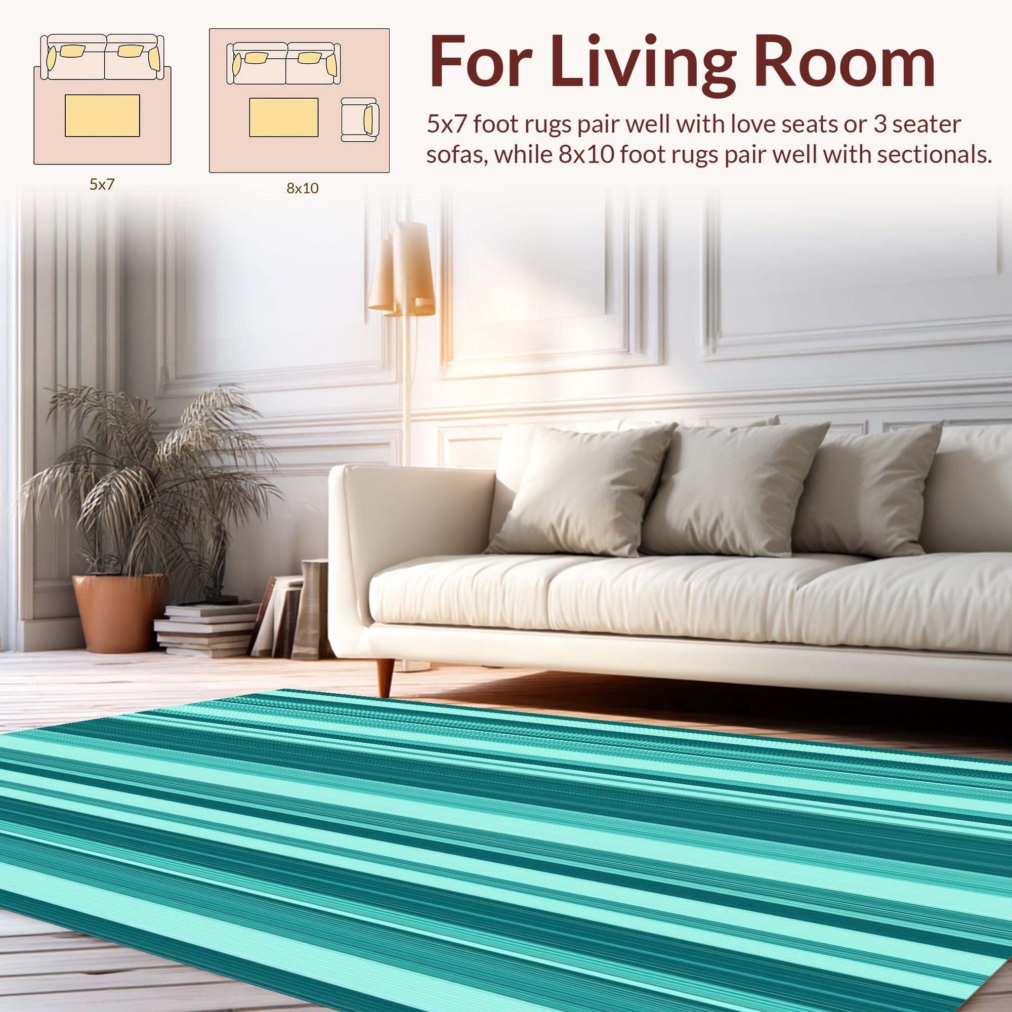 Aqua Teal Vertical Stripe Pattern Rug