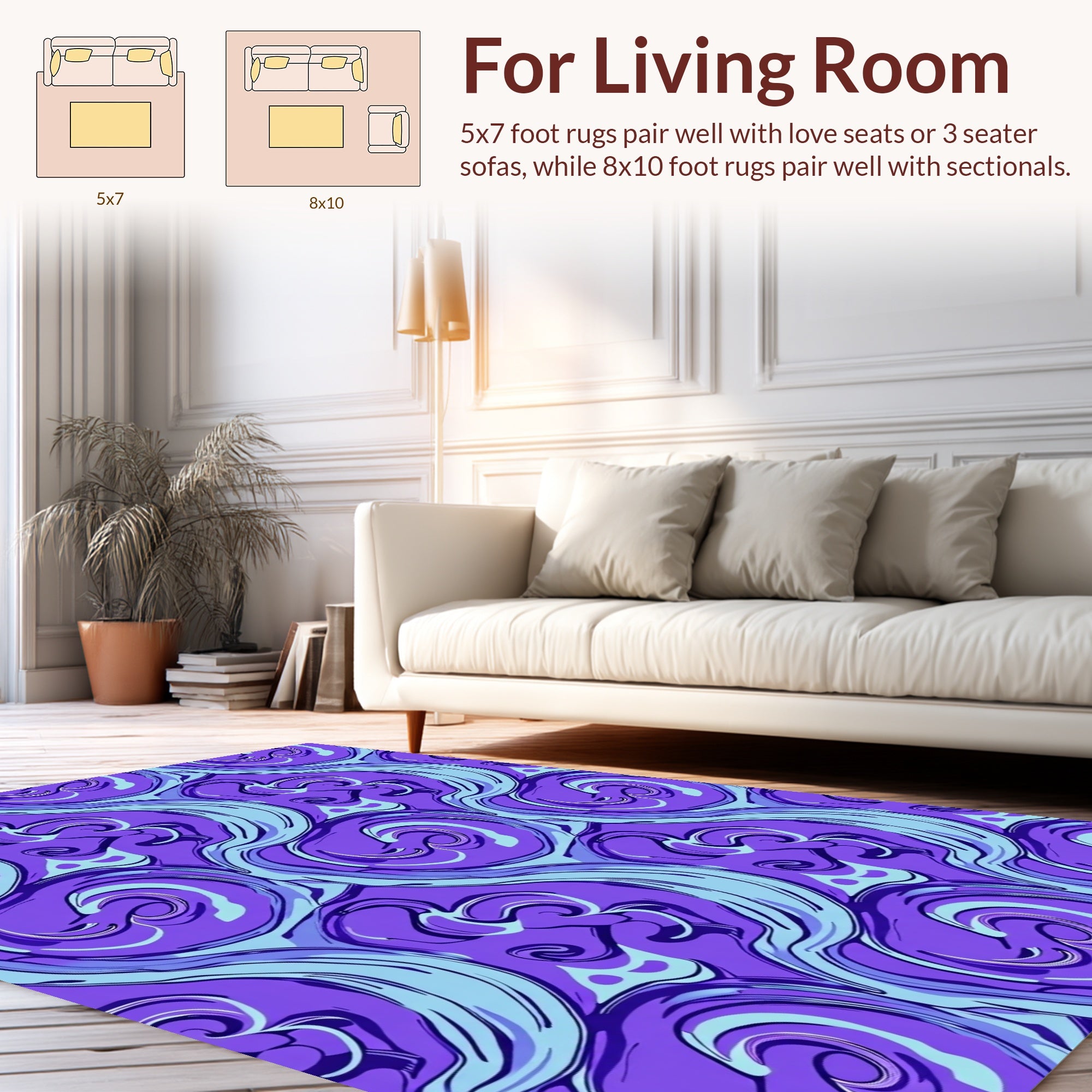 Abstract Swirls Waves Purple Blue Rug