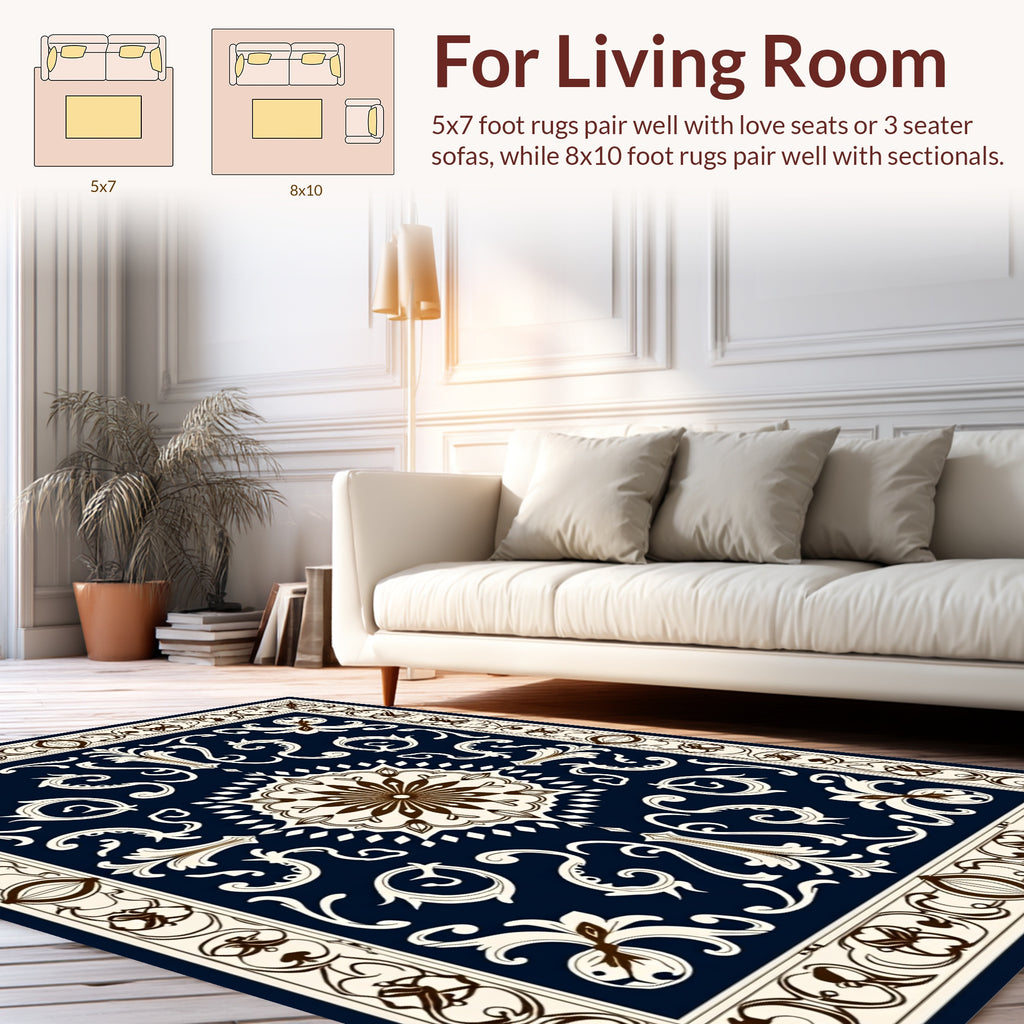 Ornate Floral Medallion Dark Blue Runner Rug