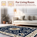 Ornate Floral Medallion Dark Blue Runner Rug