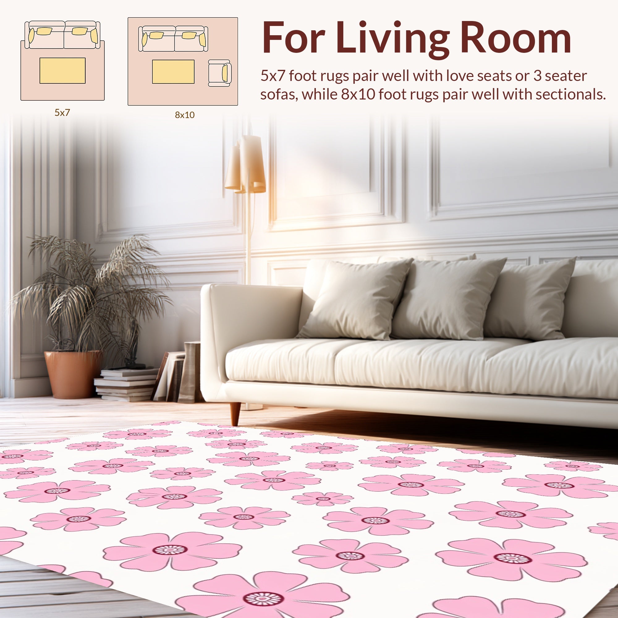 Delicate Pink Floral Pattern Rug