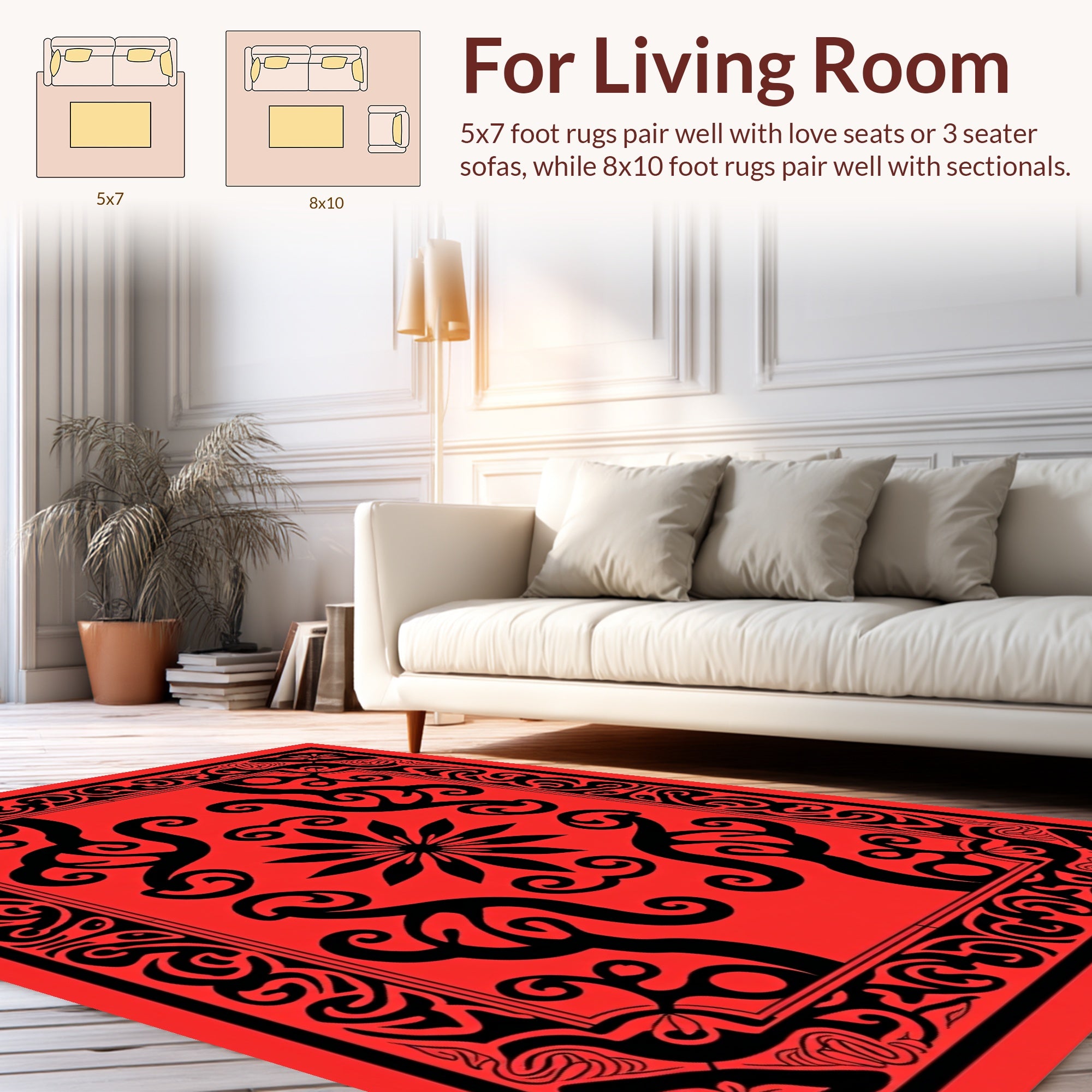 Bold Floral Swirl Paisley Red Design Rug