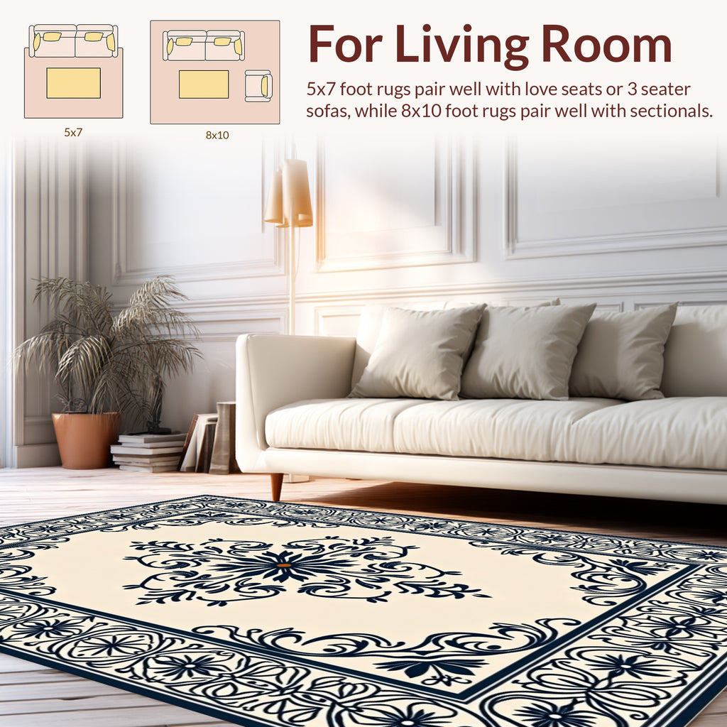 Ornate Floral Scrollwork Area Rug