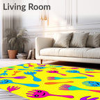Bright Yellow Funky Fork Cartoon Assortment Rug