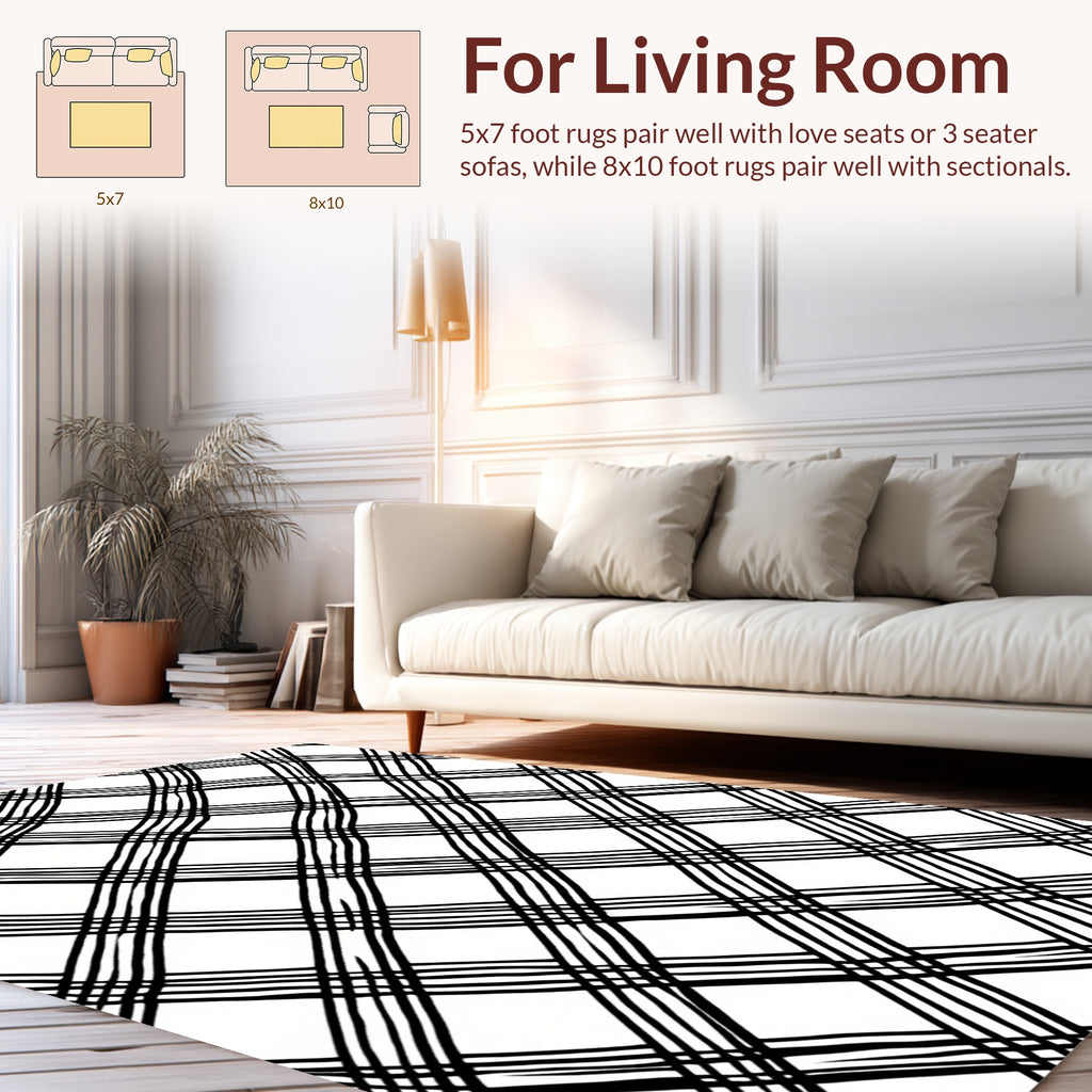 Hand Drawn Plaid Line Art Rug