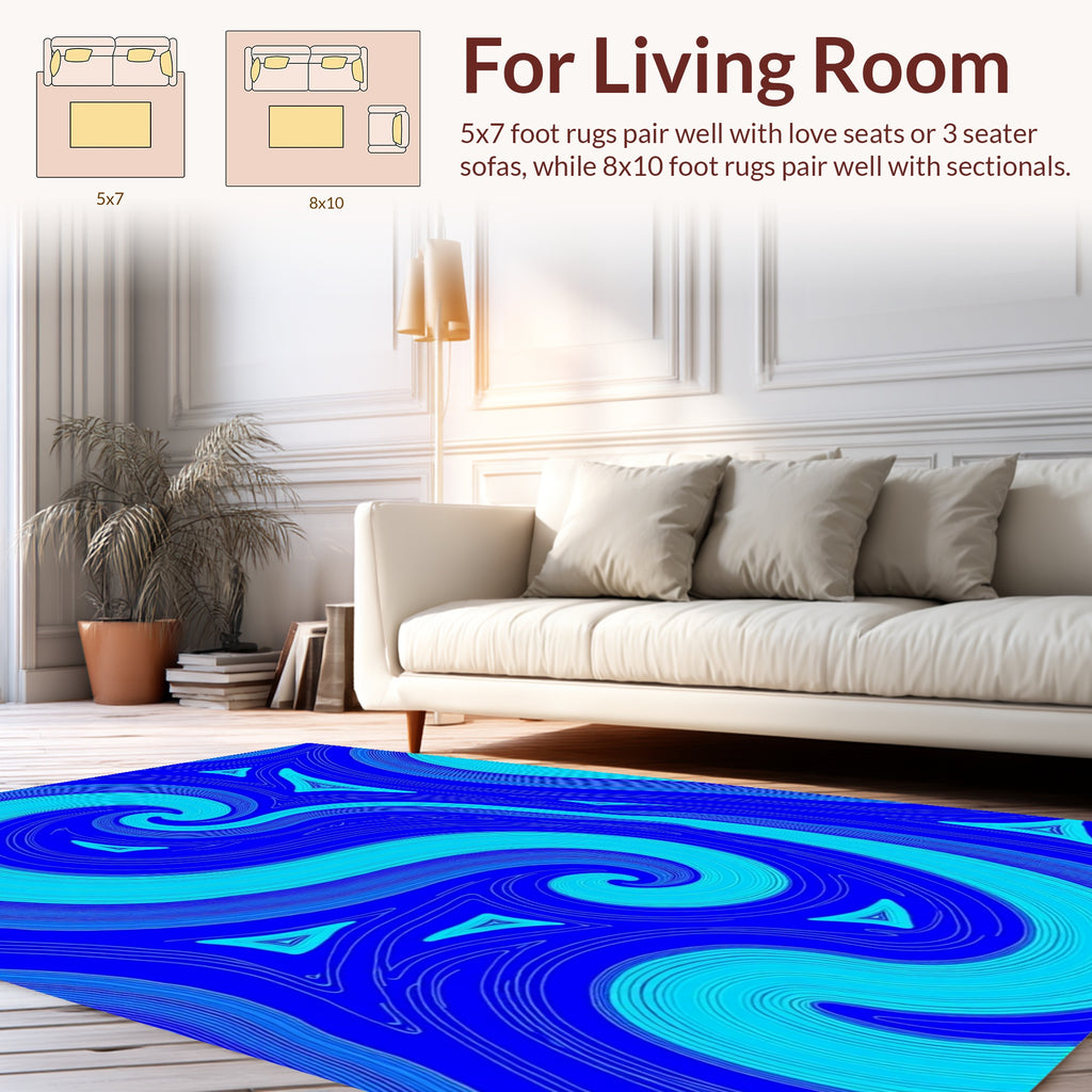 Abstract Swirl Triangles Blue Rug