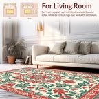 Red Green Floral Mandala Pattern Rug