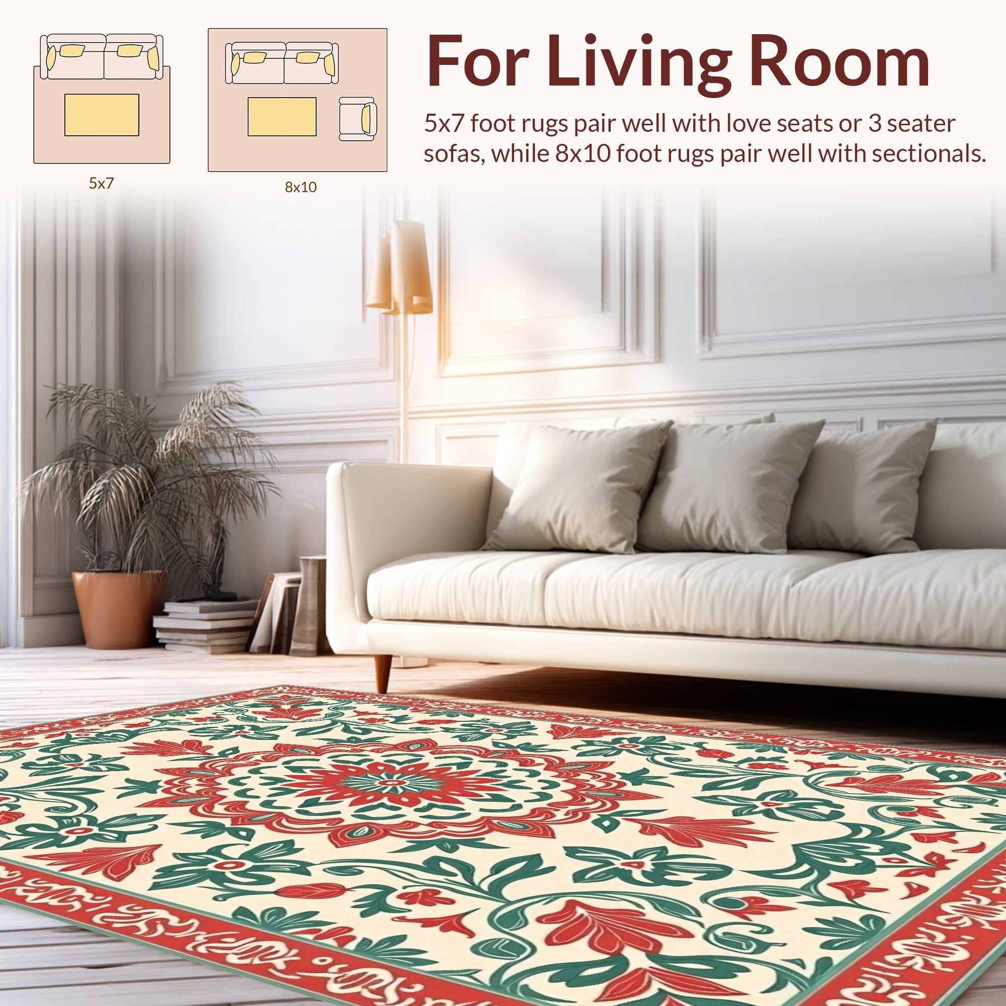 Red Green Floral Mandala Pattern Rug