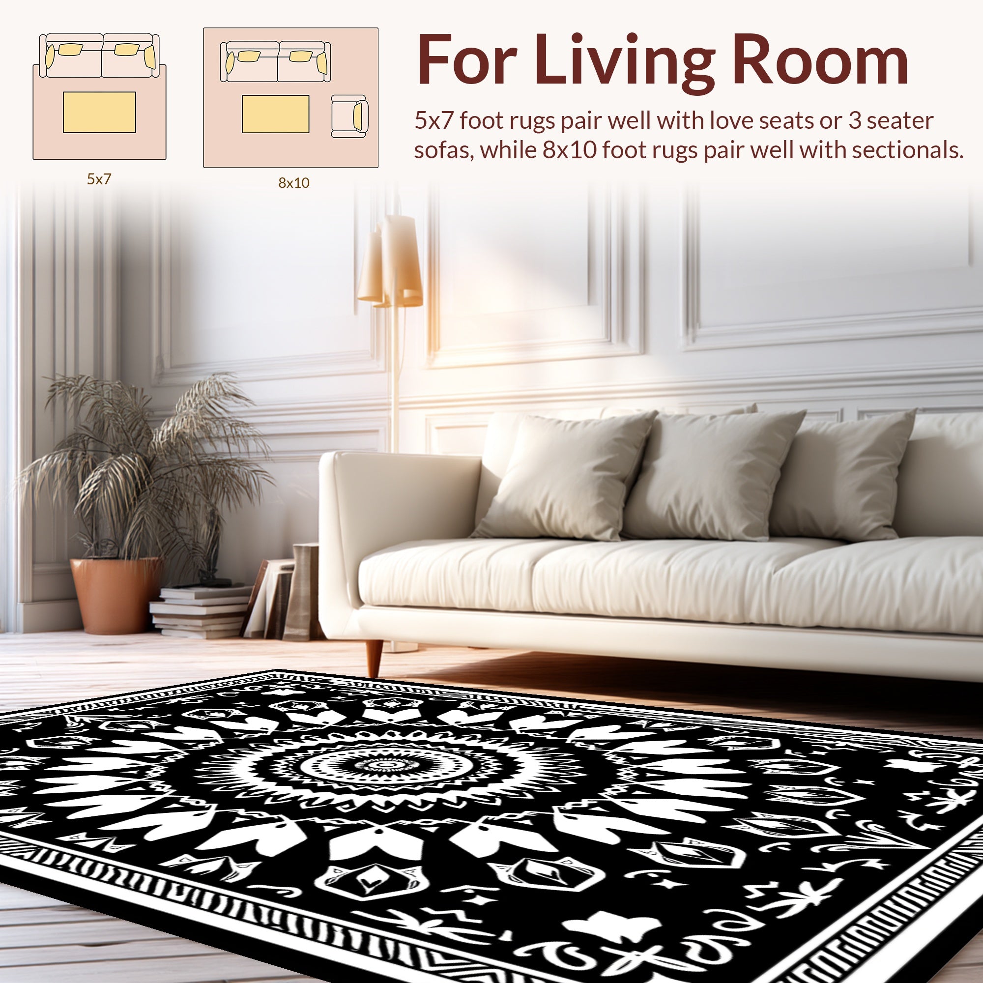 Bold Black White Mandala Design Rug