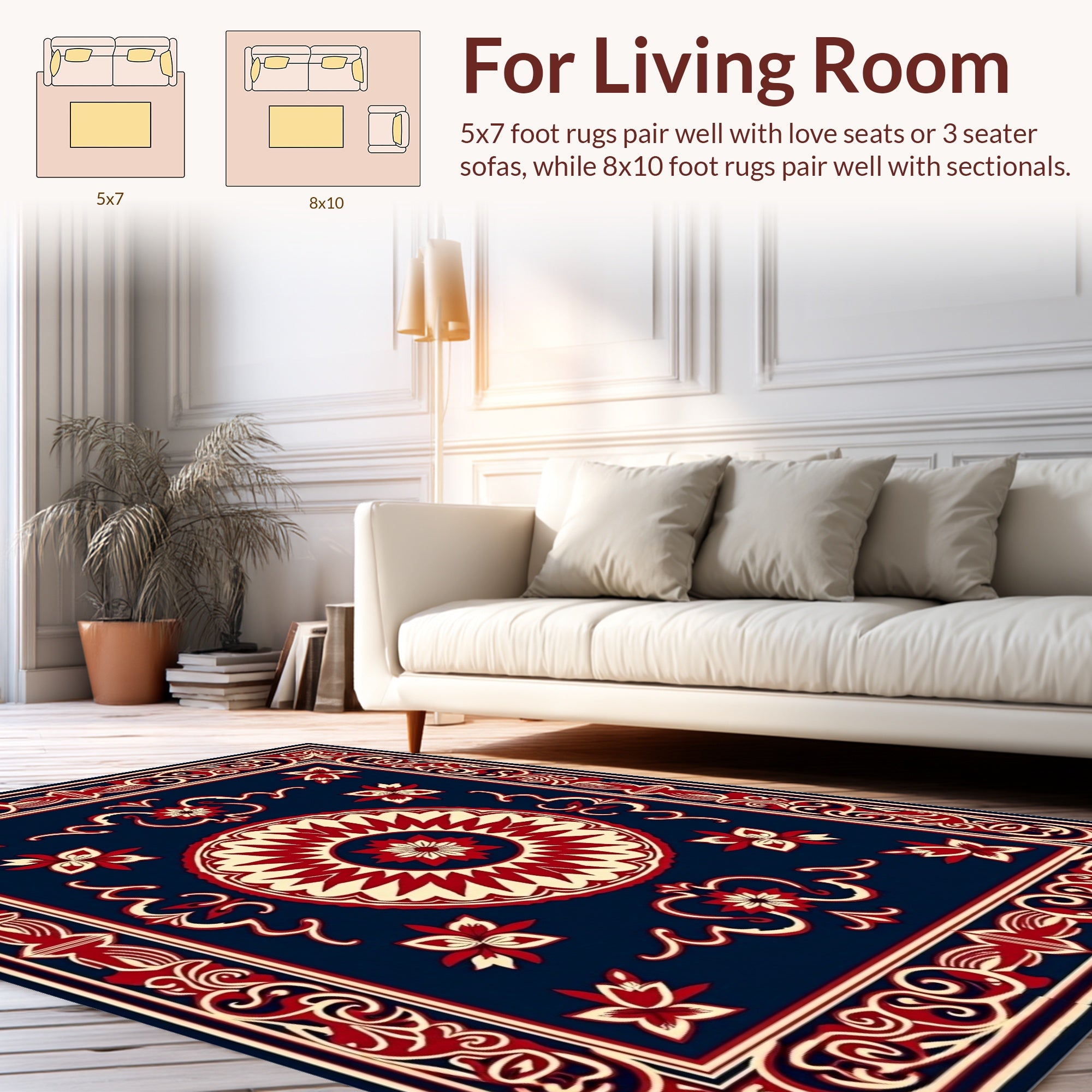 Classic Floral Medallion Red Cream Blue Rug