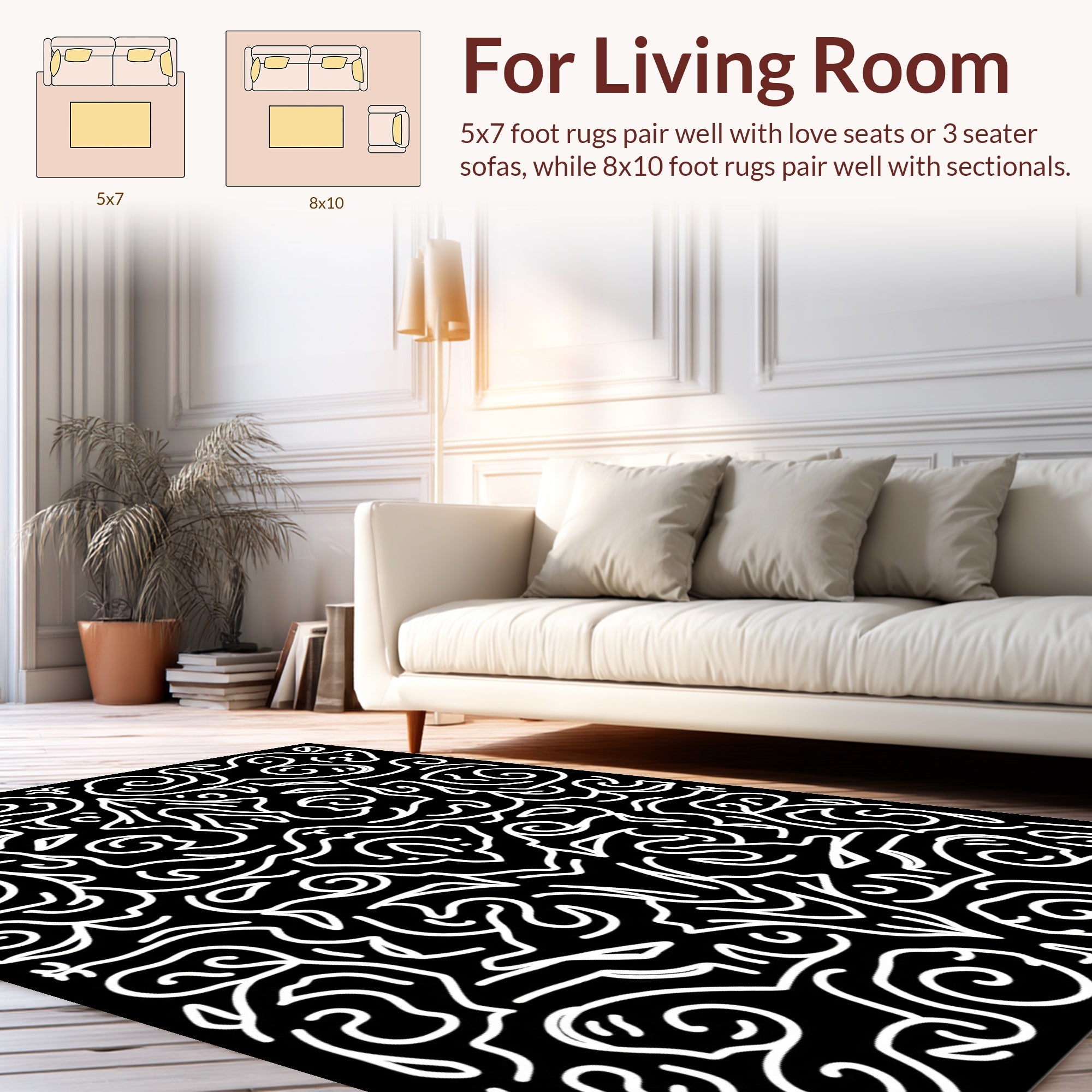 Ornate White Swirls Pattern Rug