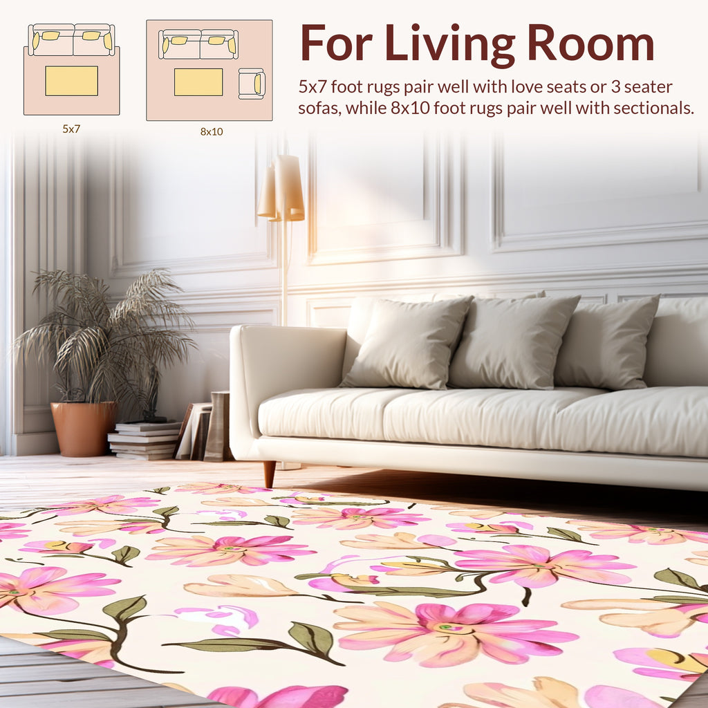 Soft Pink Floral Pattern Rug