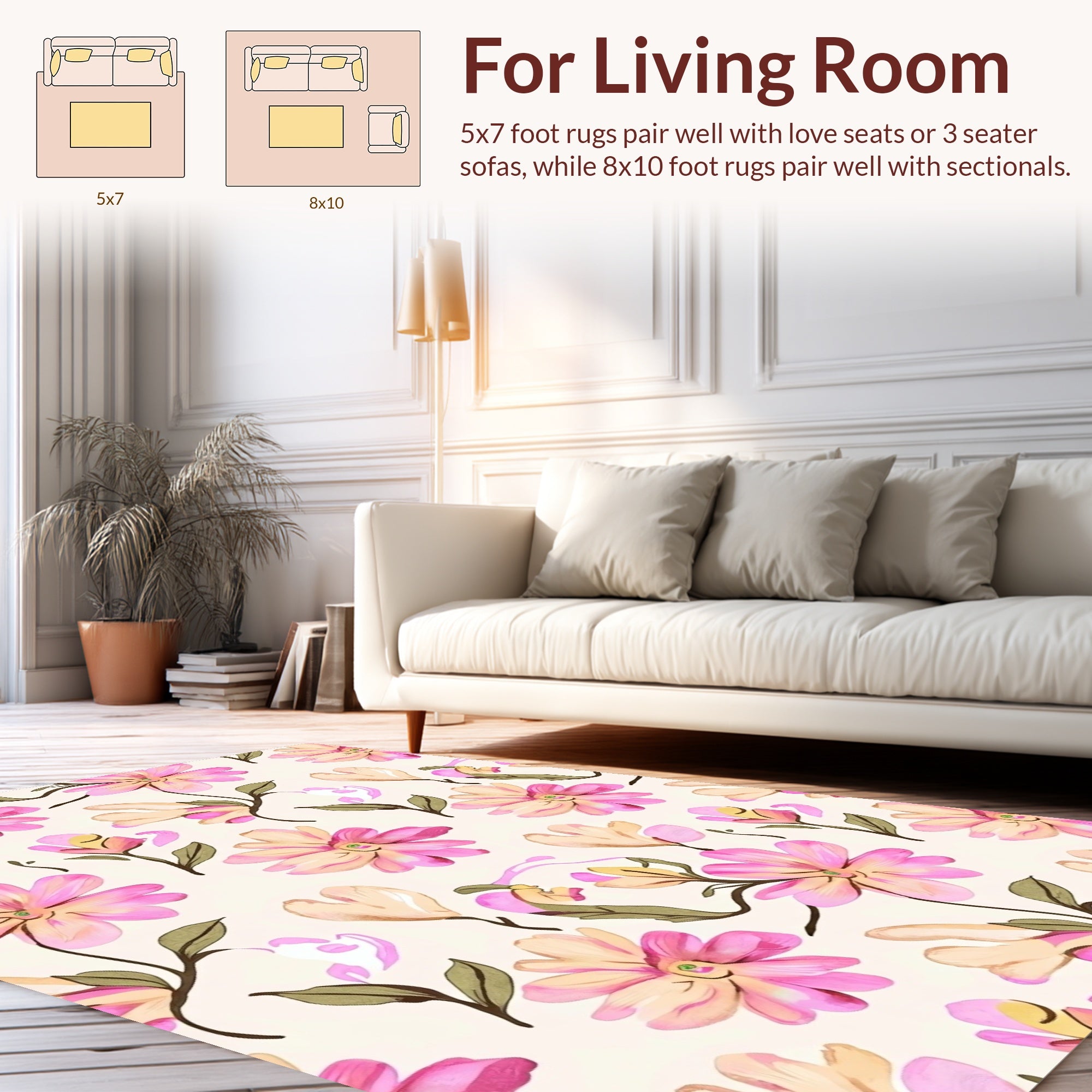 Soft Pink Floral Pattern Rug