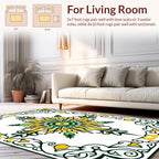 Abstract Yellow Green Sunburst Pattern Rug