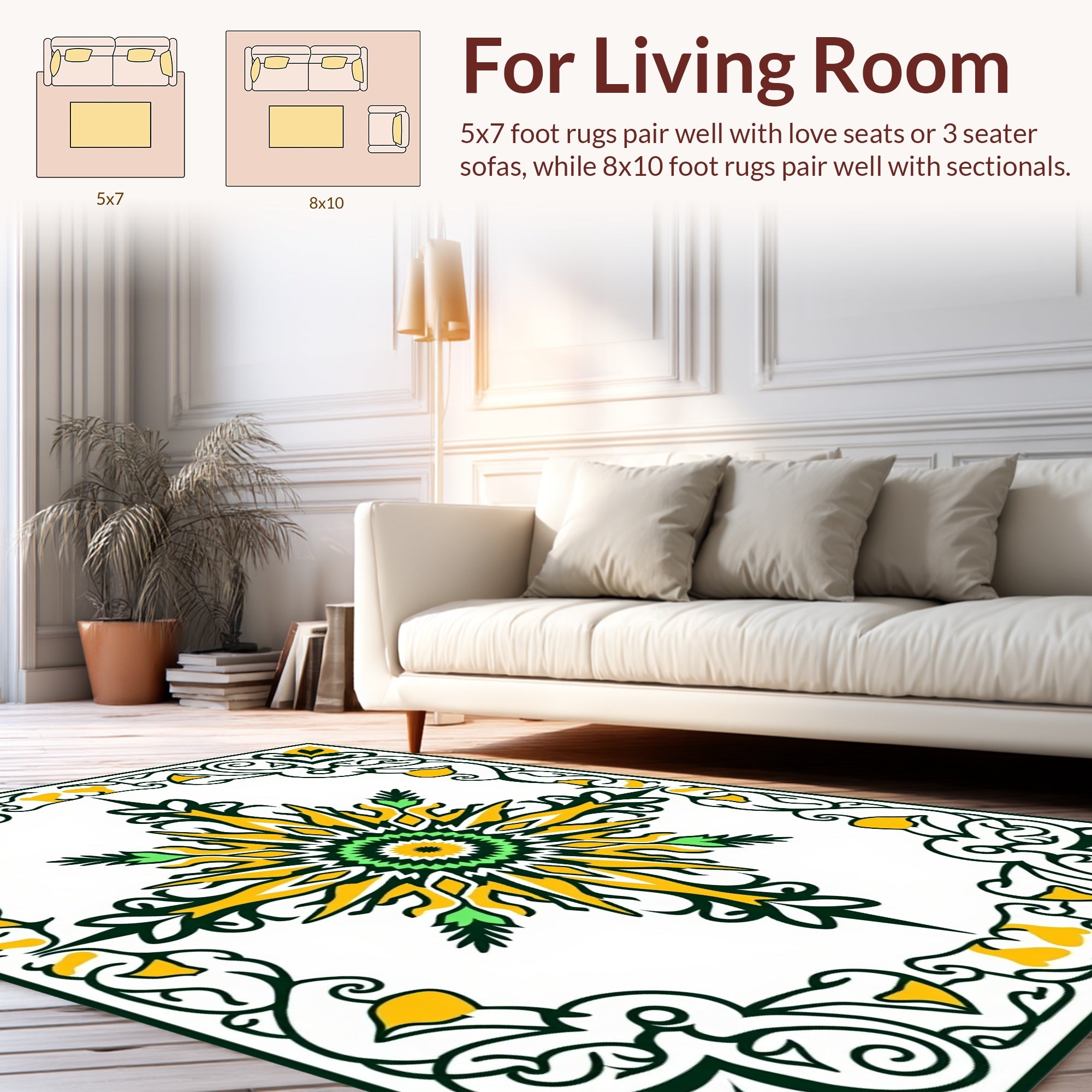 Abstract Yellow Green Sunburst Pattern Rug