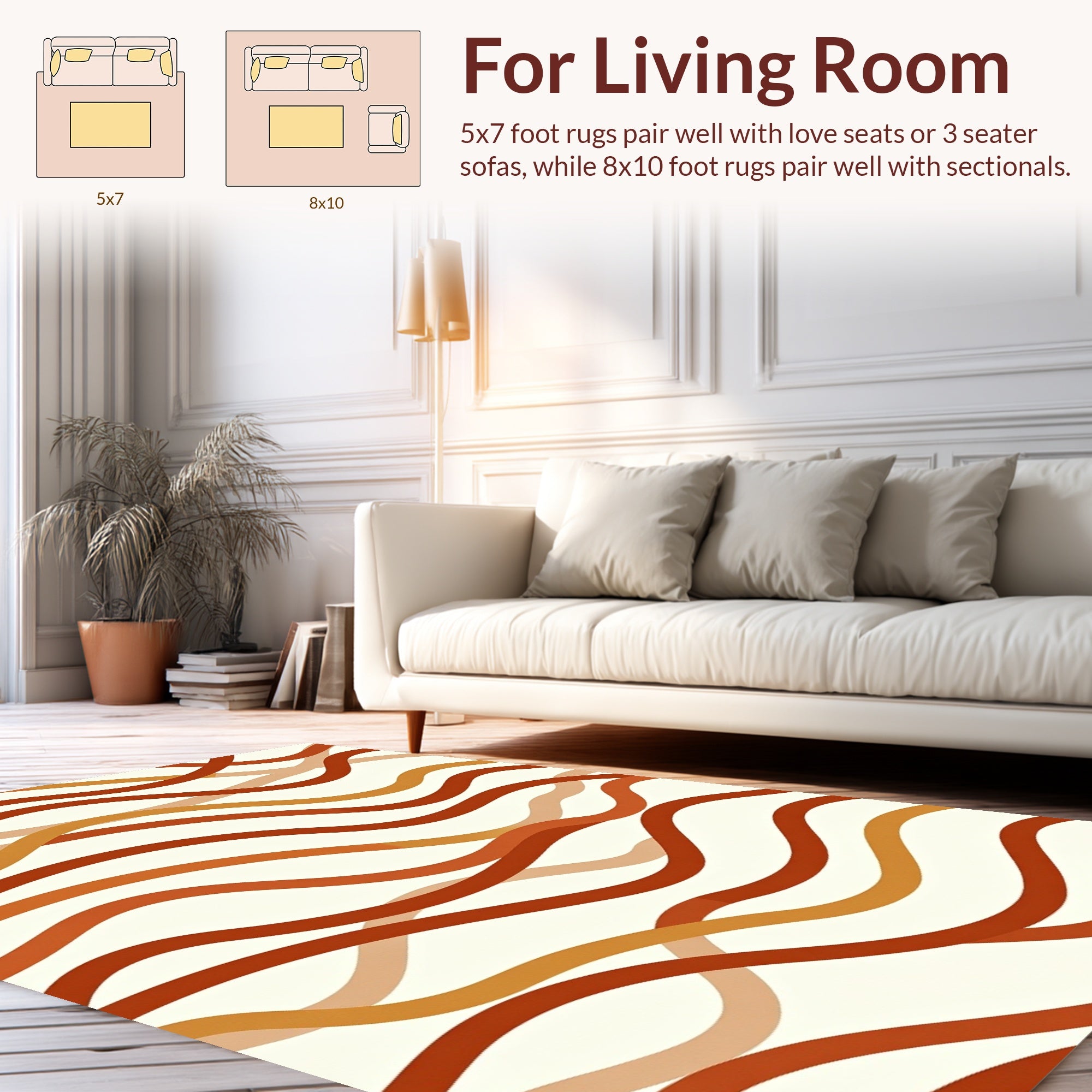 Flowing Terracotta Gold Wavy Design Rug