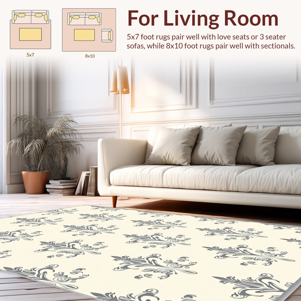 Elegant Gray Damask Pattern Rug