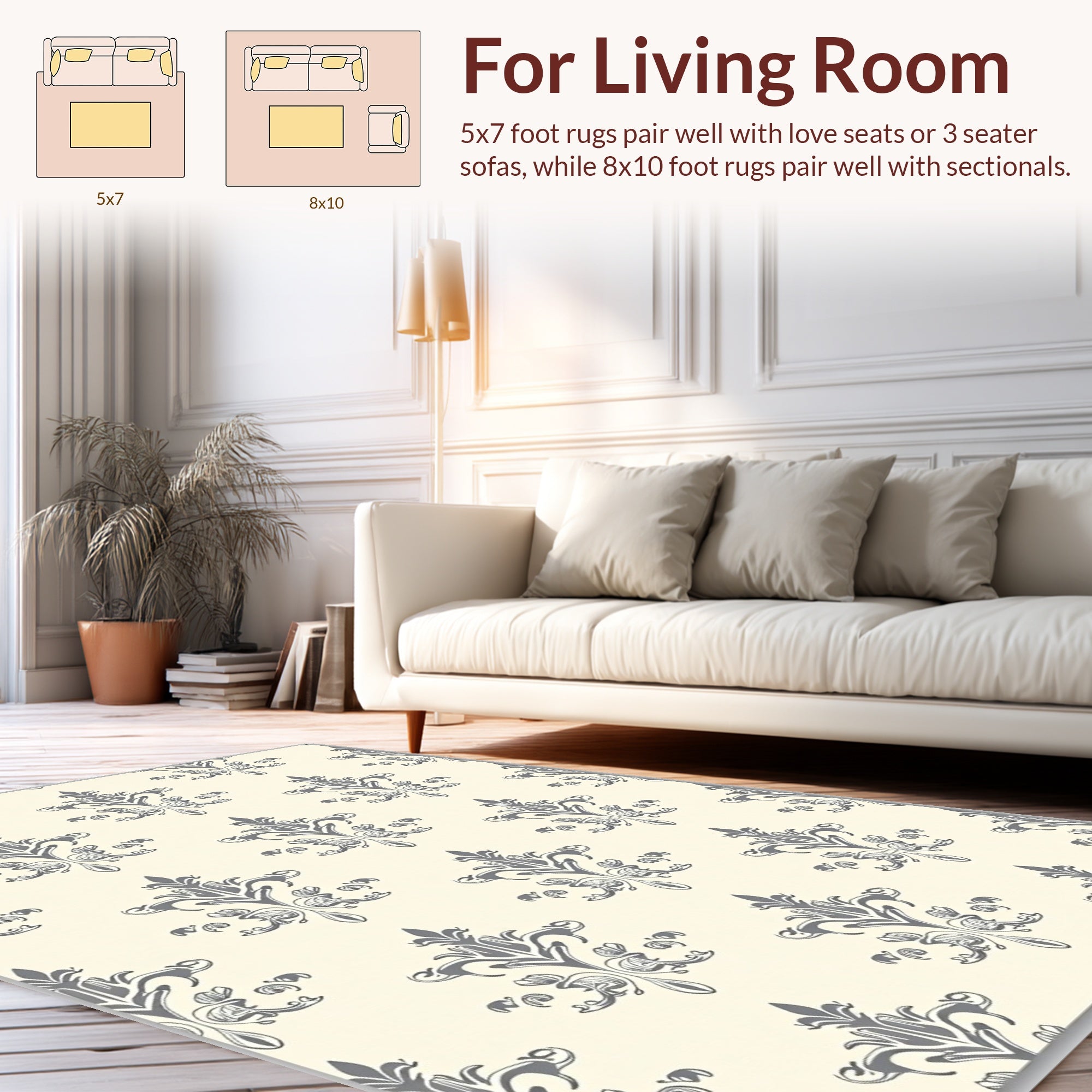 Elegant Gray Damask Pattern Rug