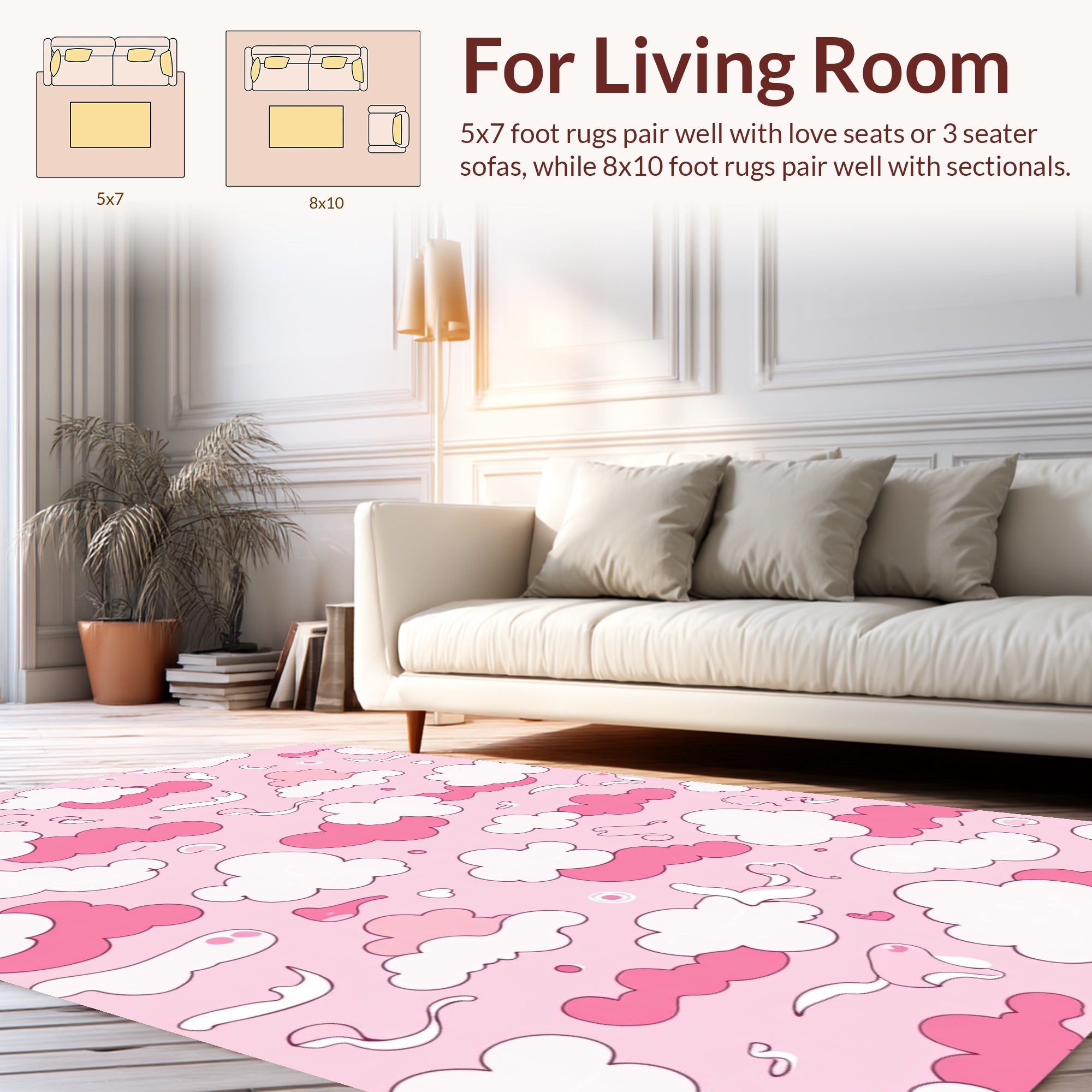 Pink and White Sky Clouds Pattern Rug