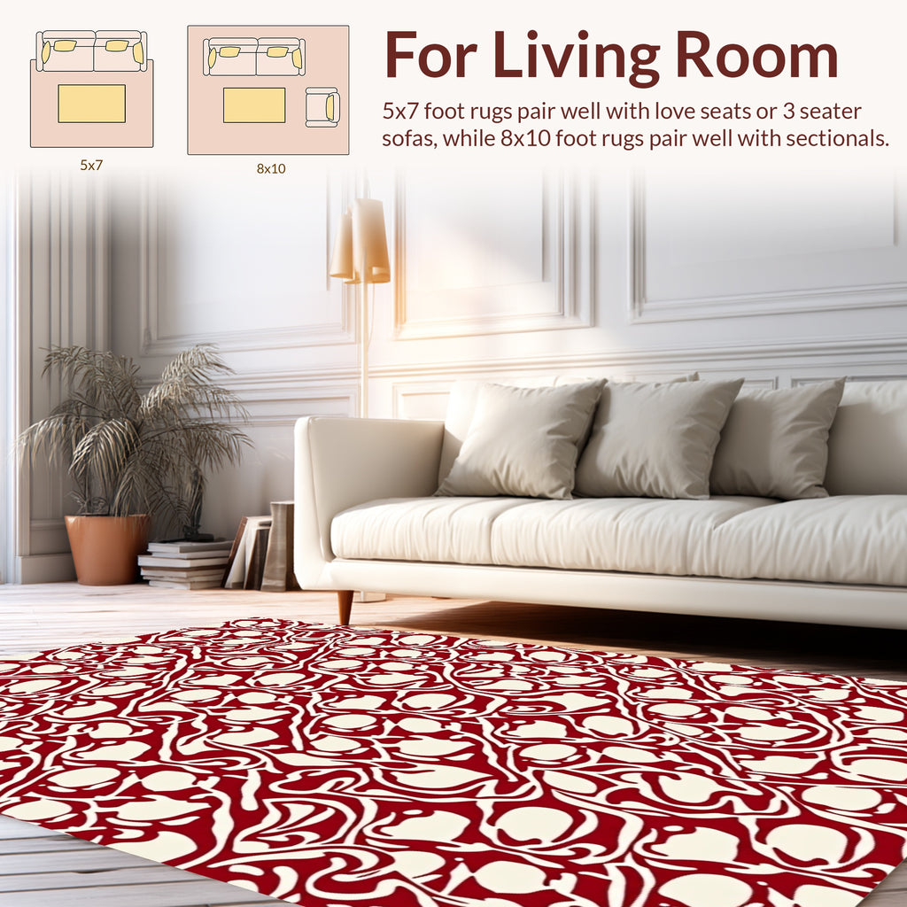Red Ivory Abstract Flowing Pattern Rug