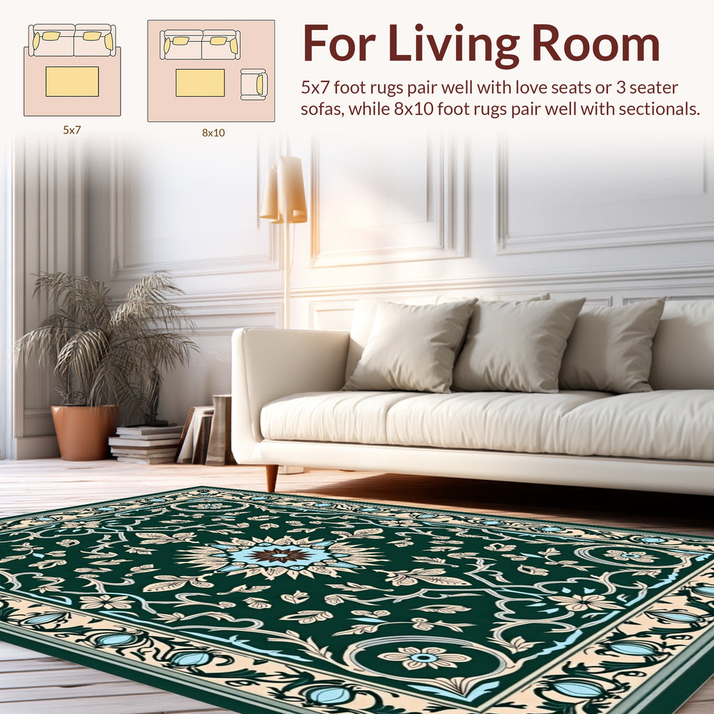 Elegant Green Floral Lace Pattern Rug