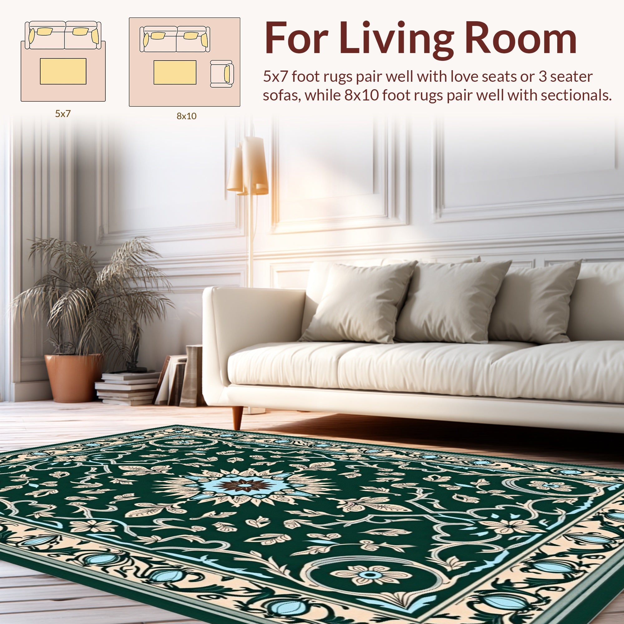 Elegant Green Floral Lace Pattern Rug