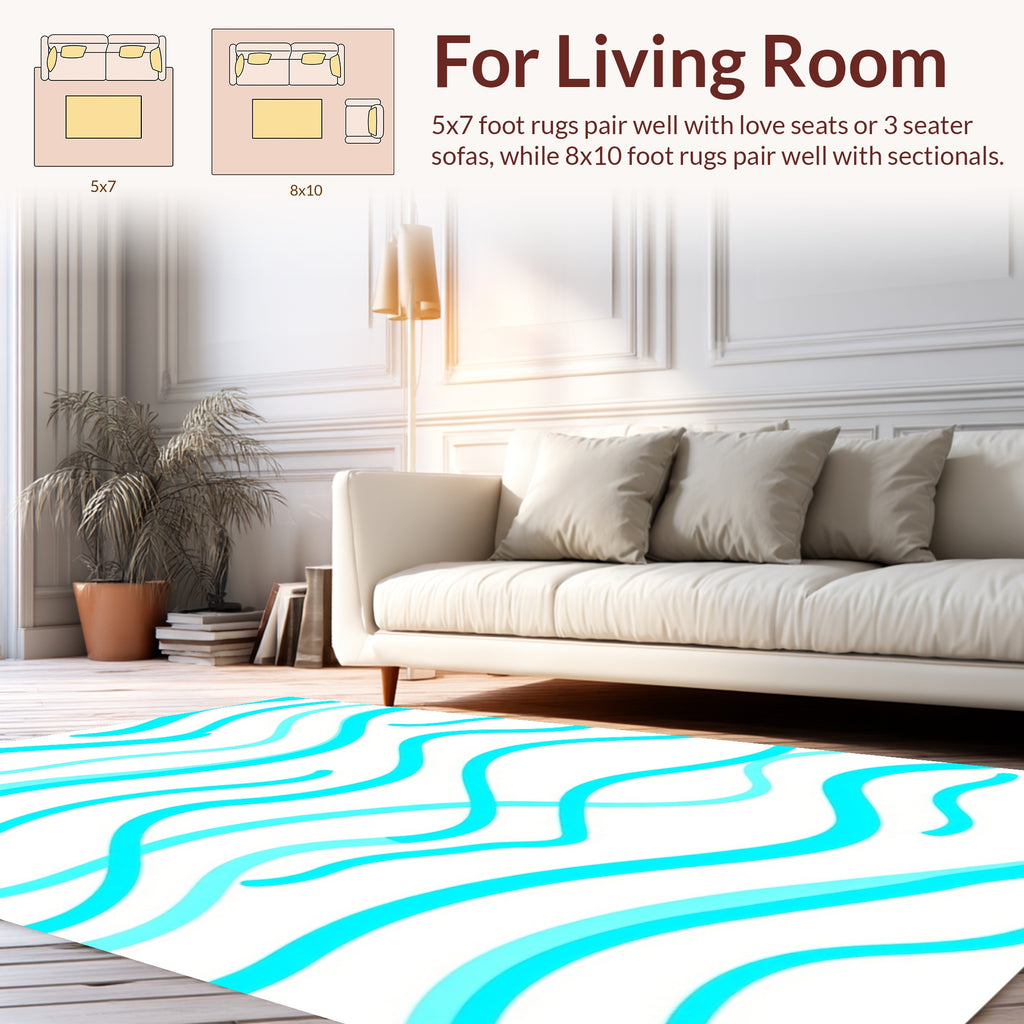 Cool Aqua Wavy Lines Design Rug