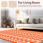Orange and White Striped Geometric Pattern Rug