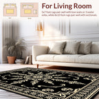 Elegant Black Ivory Floral Scroll Rug