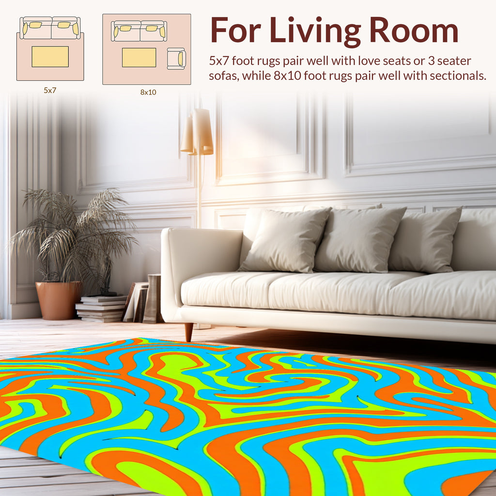 Vibrant Orange Blue Swirl Pattern Rug