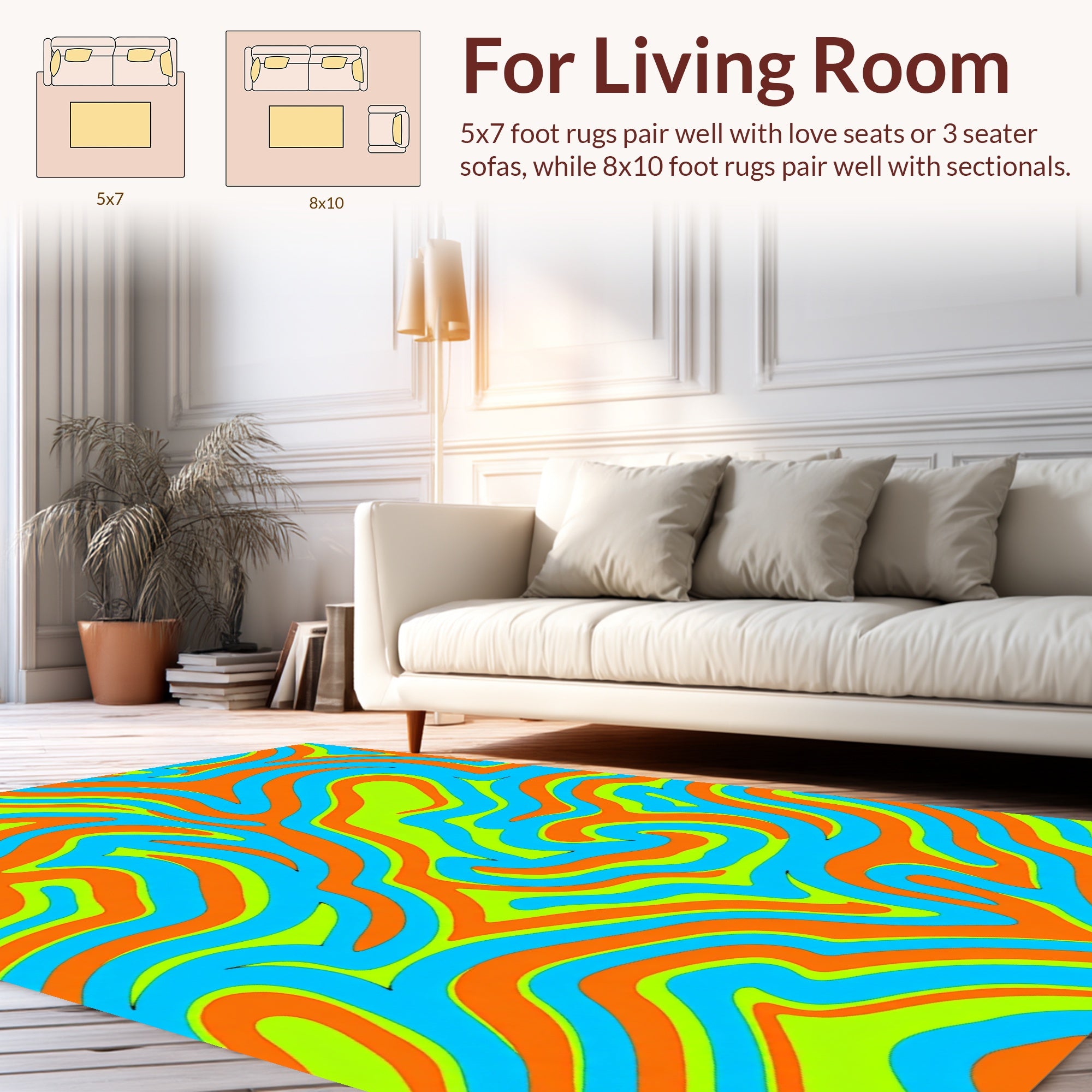 Vibrant Orange Blue Swirl Pattern Rug