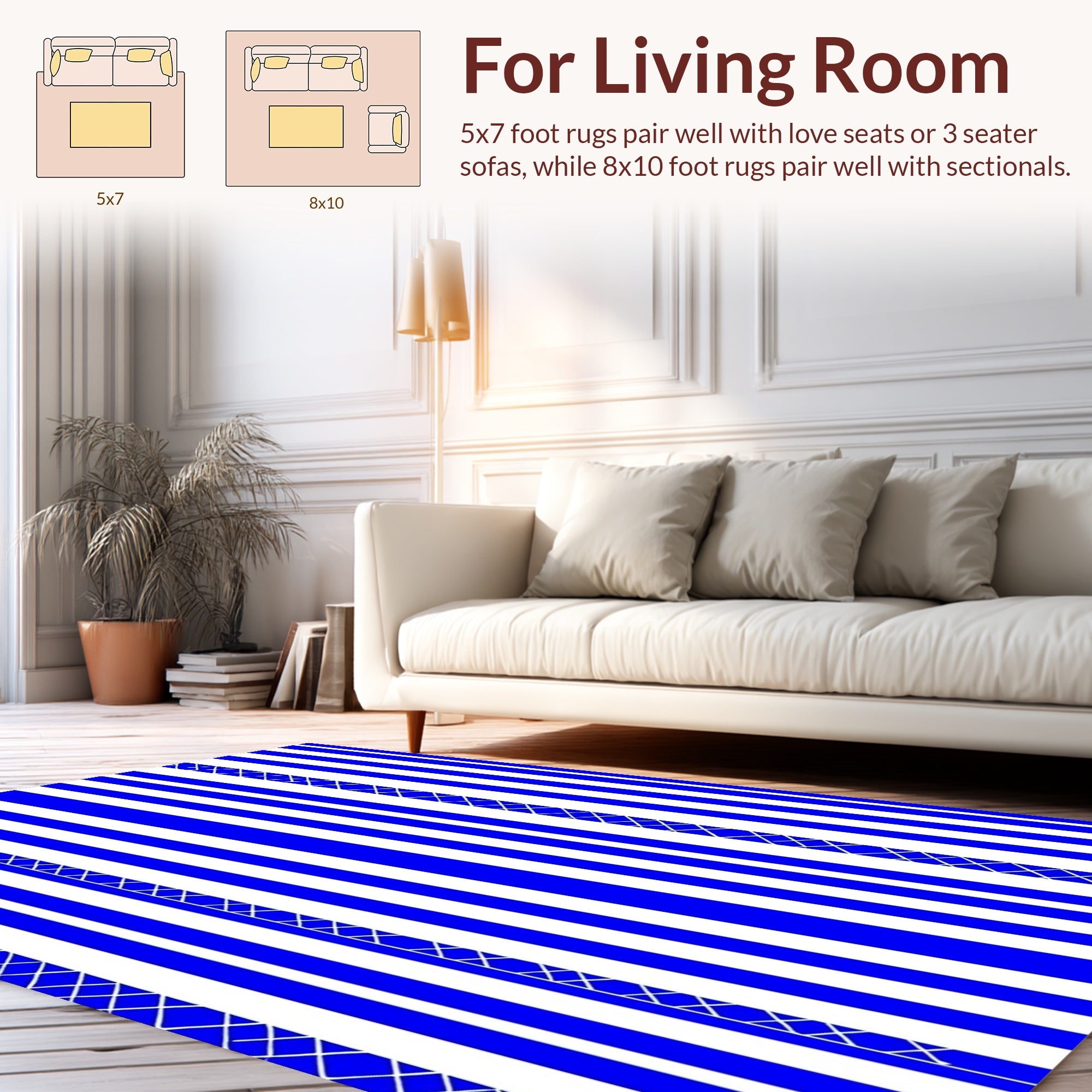 Bold Blue White Stripe Pattern Rug