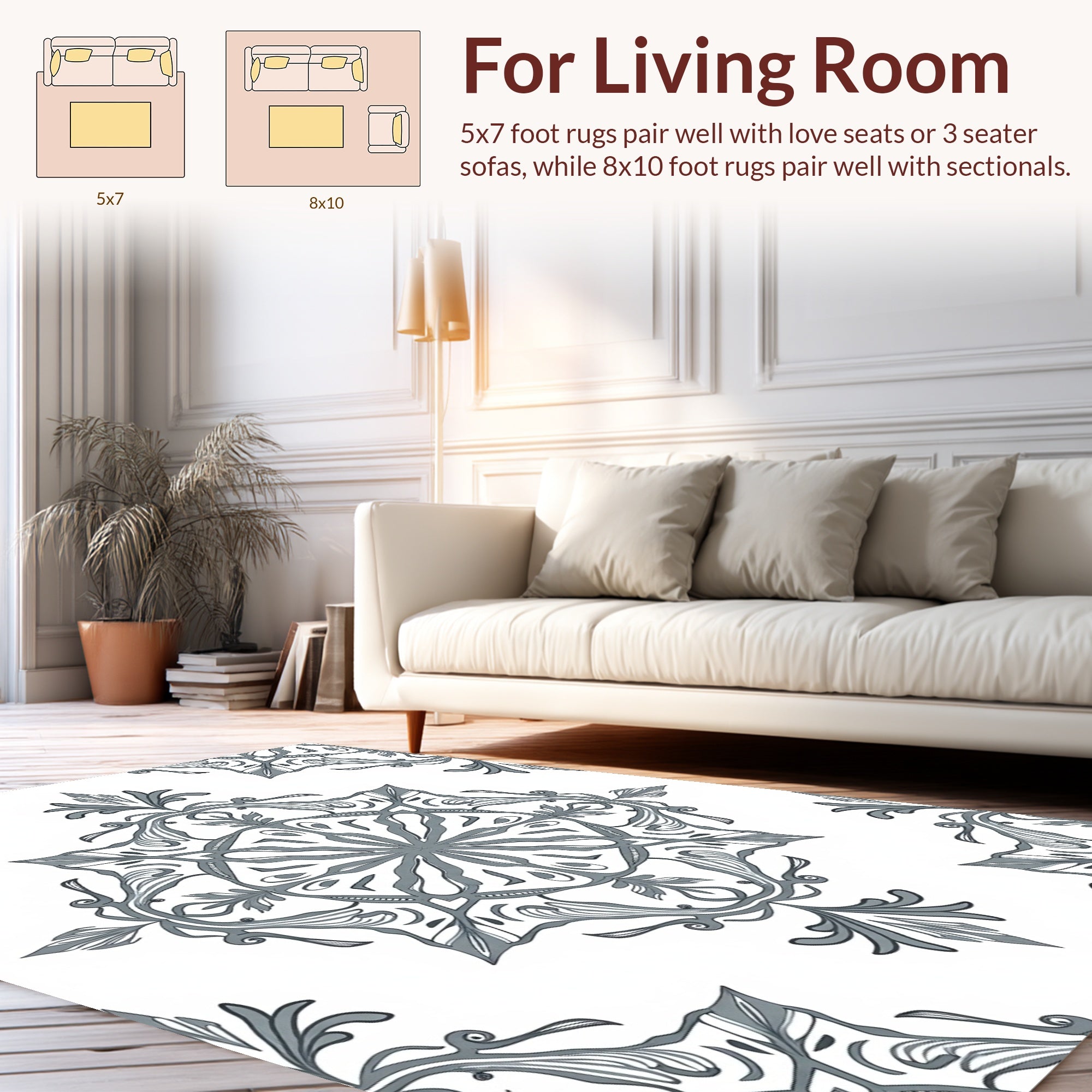 Elegant Grey Mandala Pattern Rug