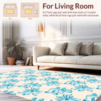 Coastal Blue Floral Sketch Pattern Rug