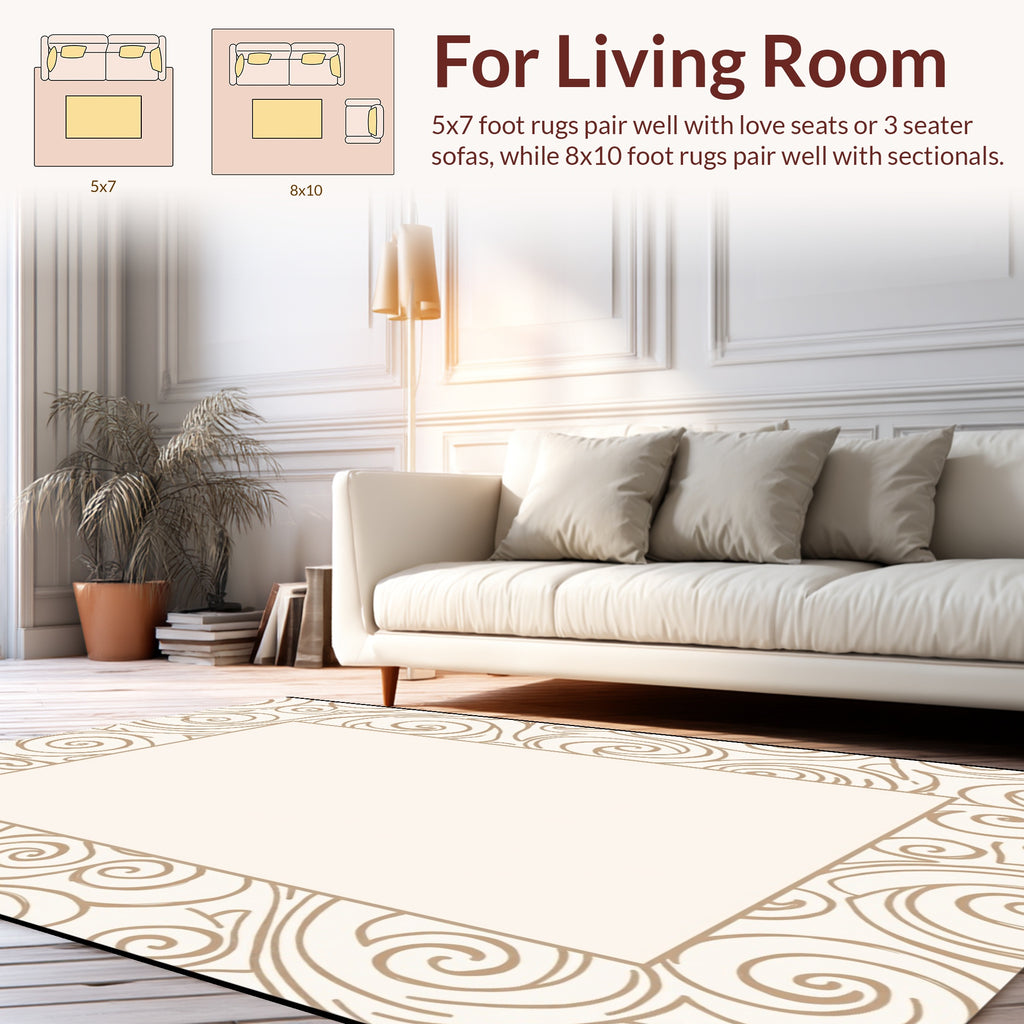 Elegant Swirls Cream Tan Pattern Rug