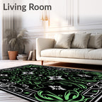 Black Mint Green Floral Mandala Rug