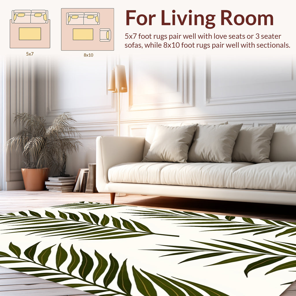 Tropical Leaf Patterned Green Rug