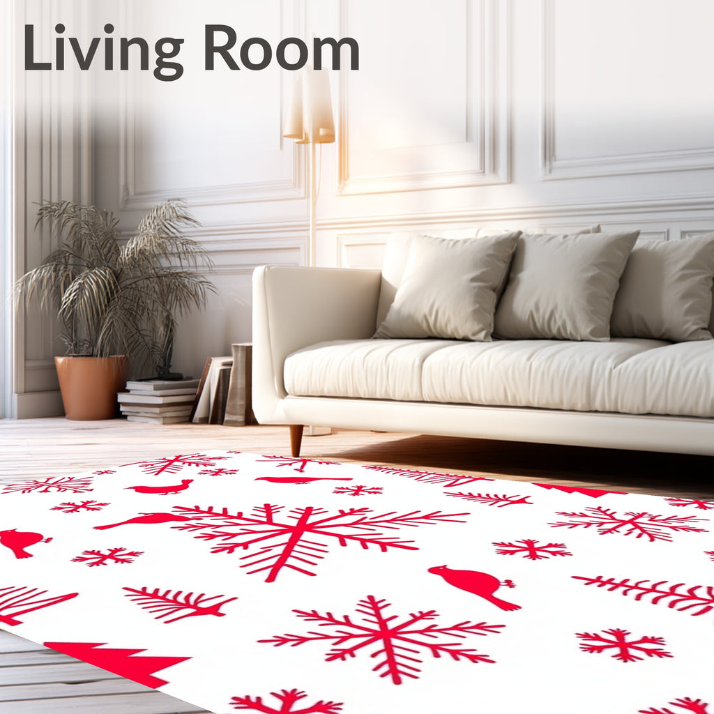 Red Birds Snowflakes and Pines Rug