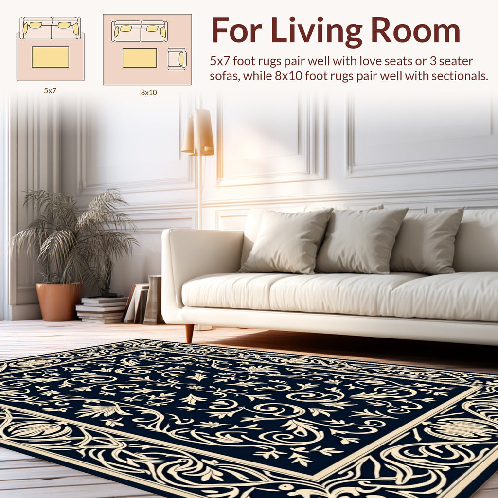 Classic Floral Border With Intricate Scrolls Rug