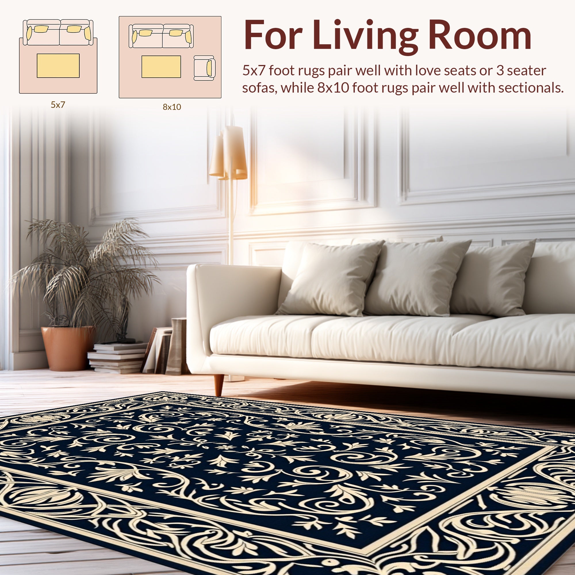 Classic Floral Border With Intricate Scrolls Rug