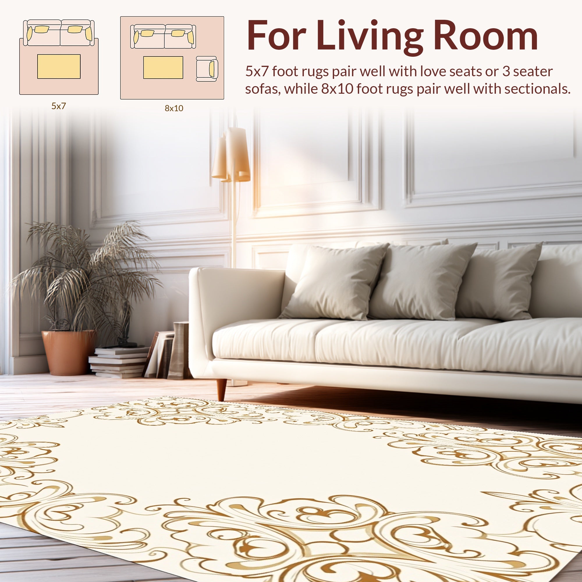 Brown Golden Flourish Pattern Rug