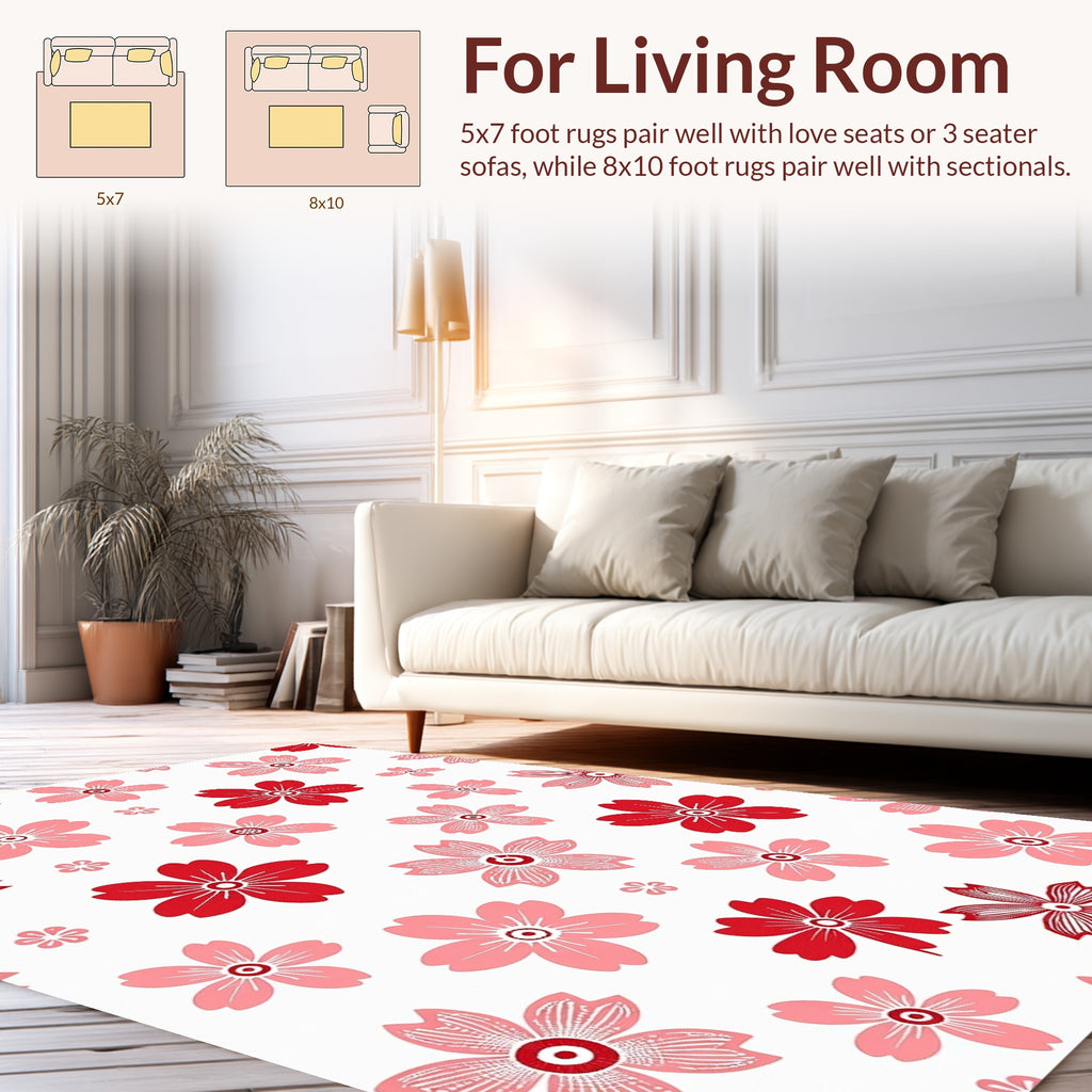 Red Pink Blossom Pattern Rug