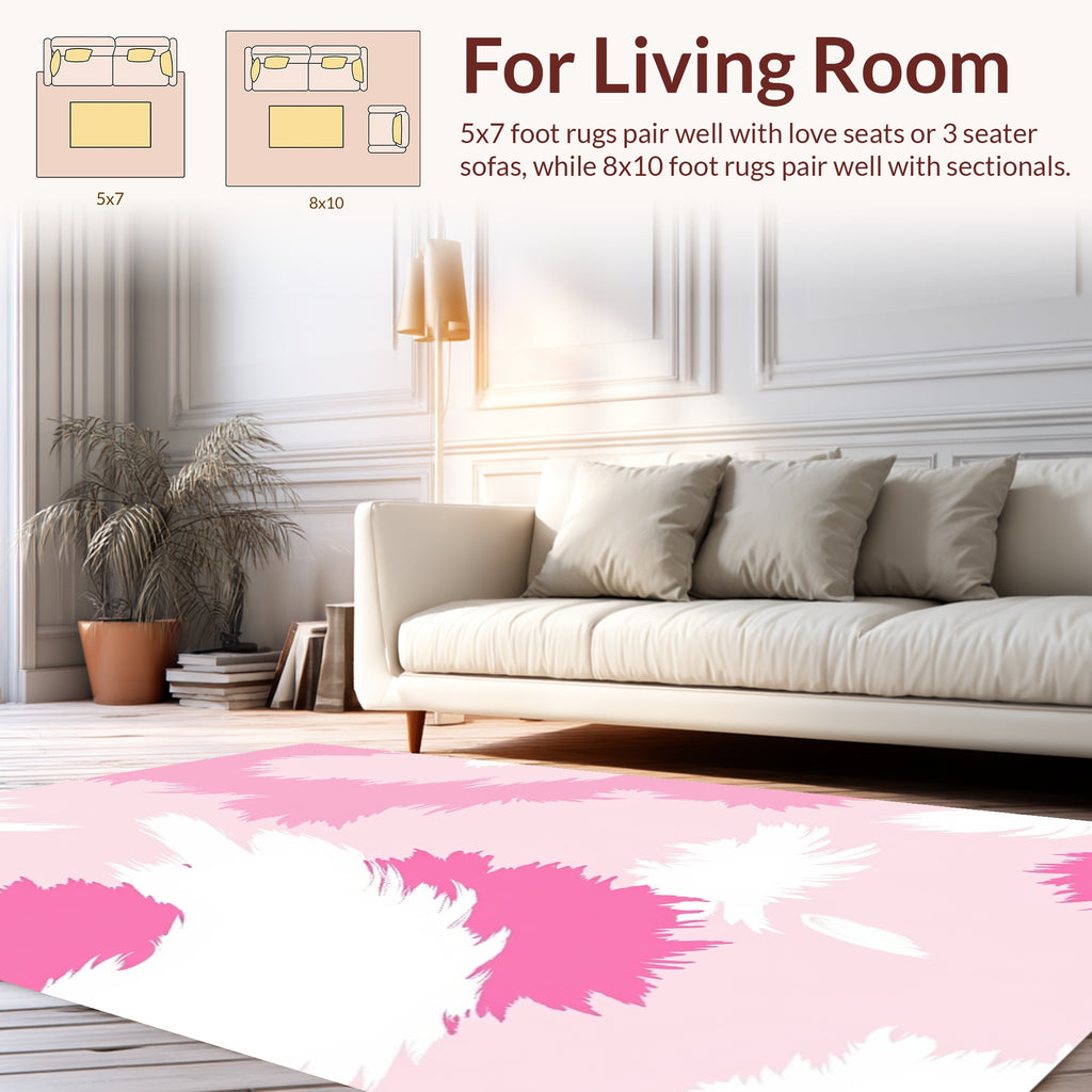 Pink White Feathered Abstract Design Rug