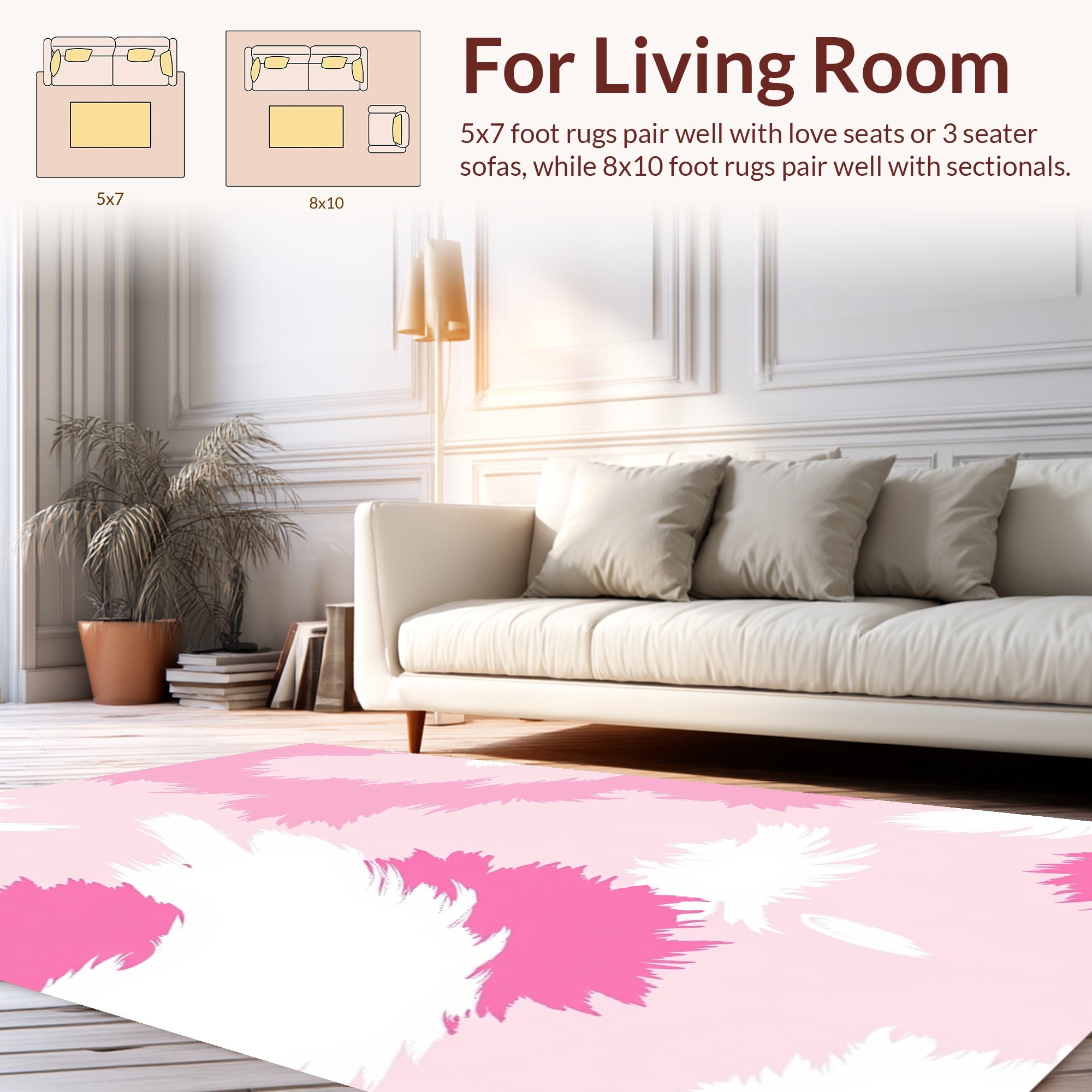 Pink White Feathered Abstract Design Rug