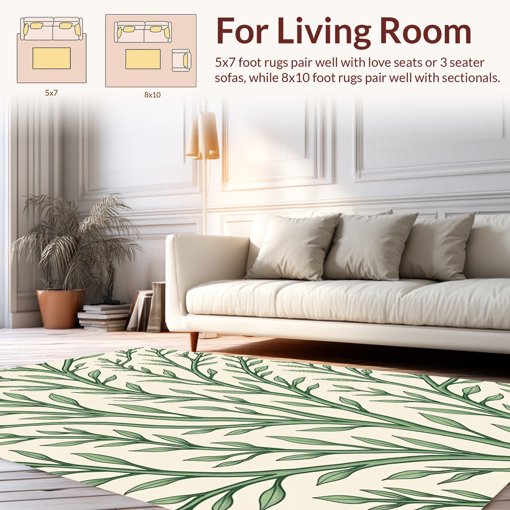 Green Branch Silhouette Pattern Design Rug