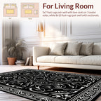 Elegant Black and White Scrollwork Pattern Rug