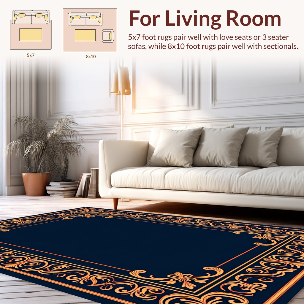 Ornate Floral Scrollwork Golden Border Rug