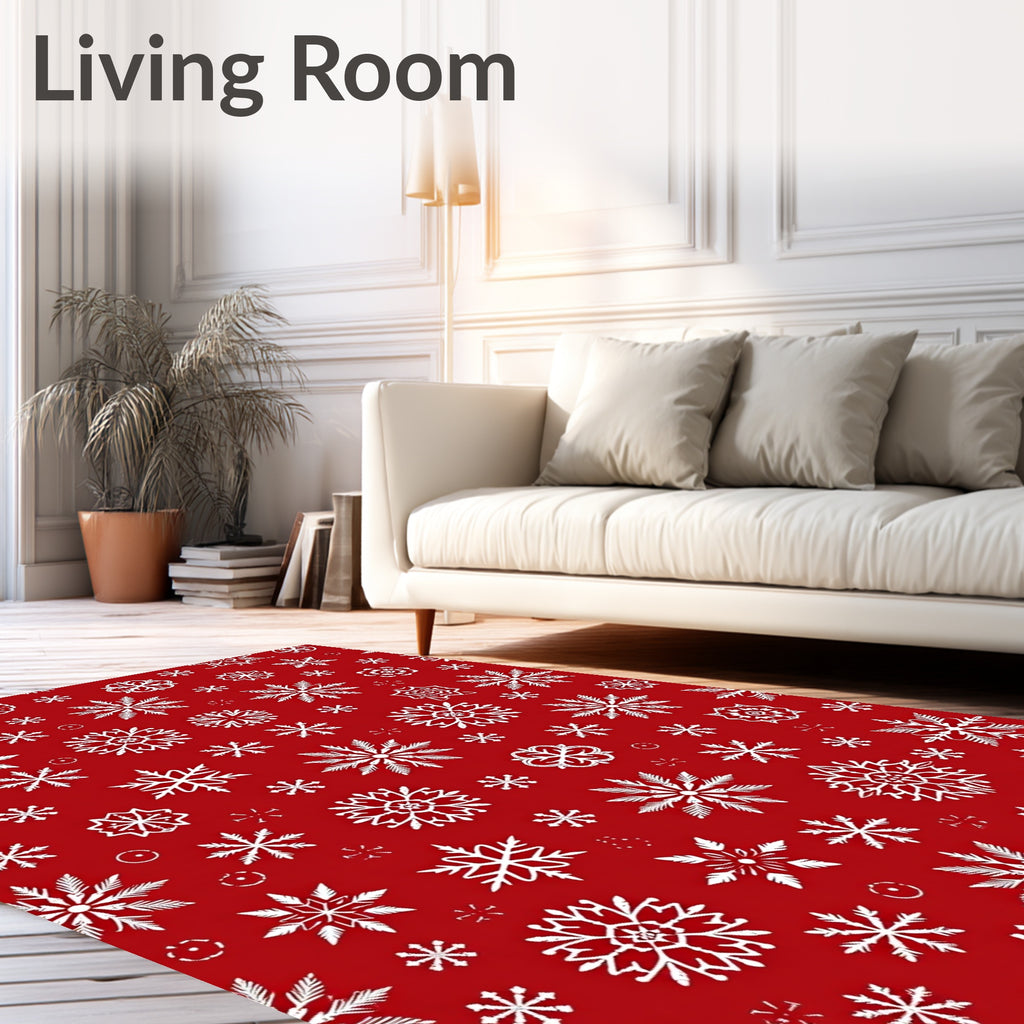 Red White Snowflake Collection Rug