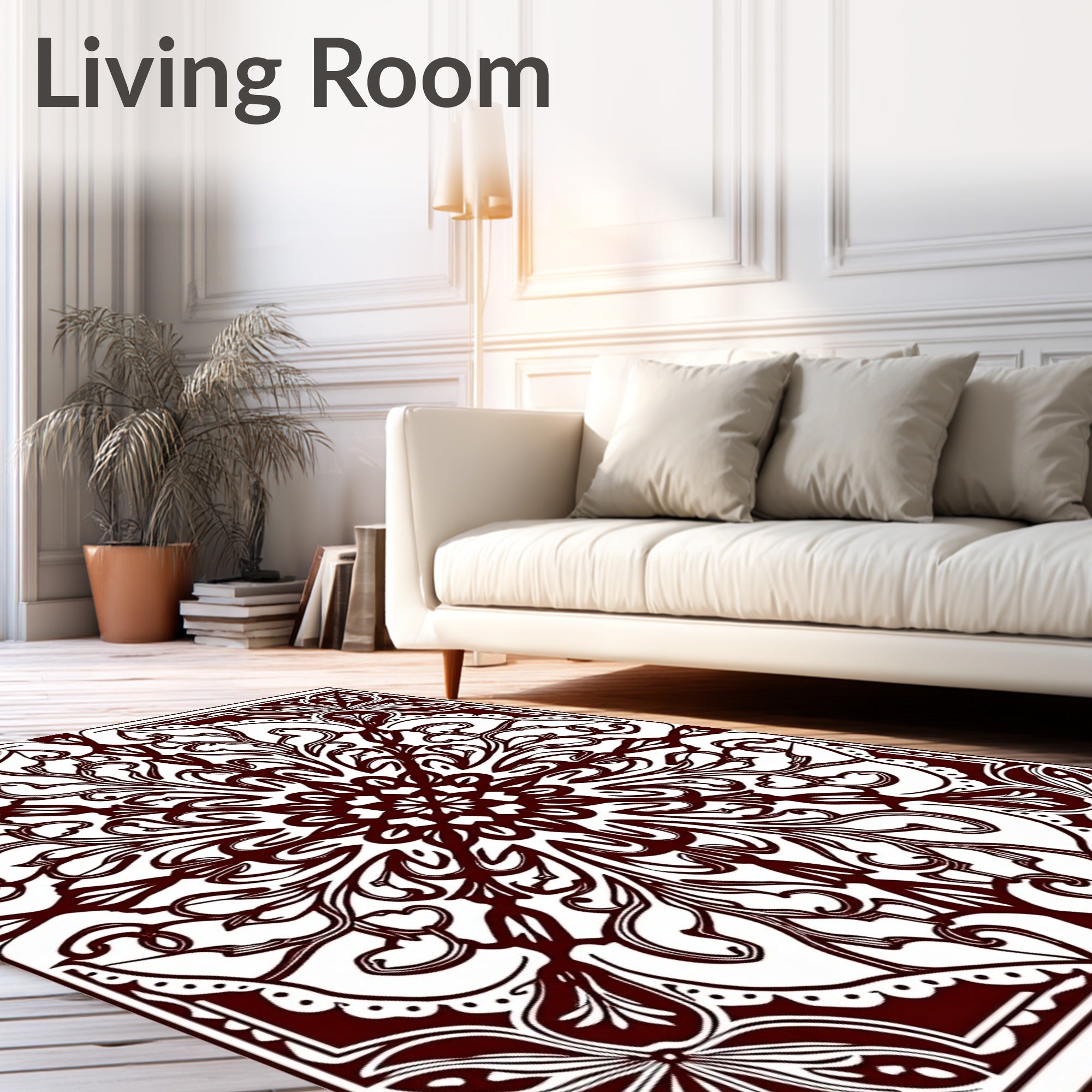 Dark Red Floral Mandala Harmony Rug